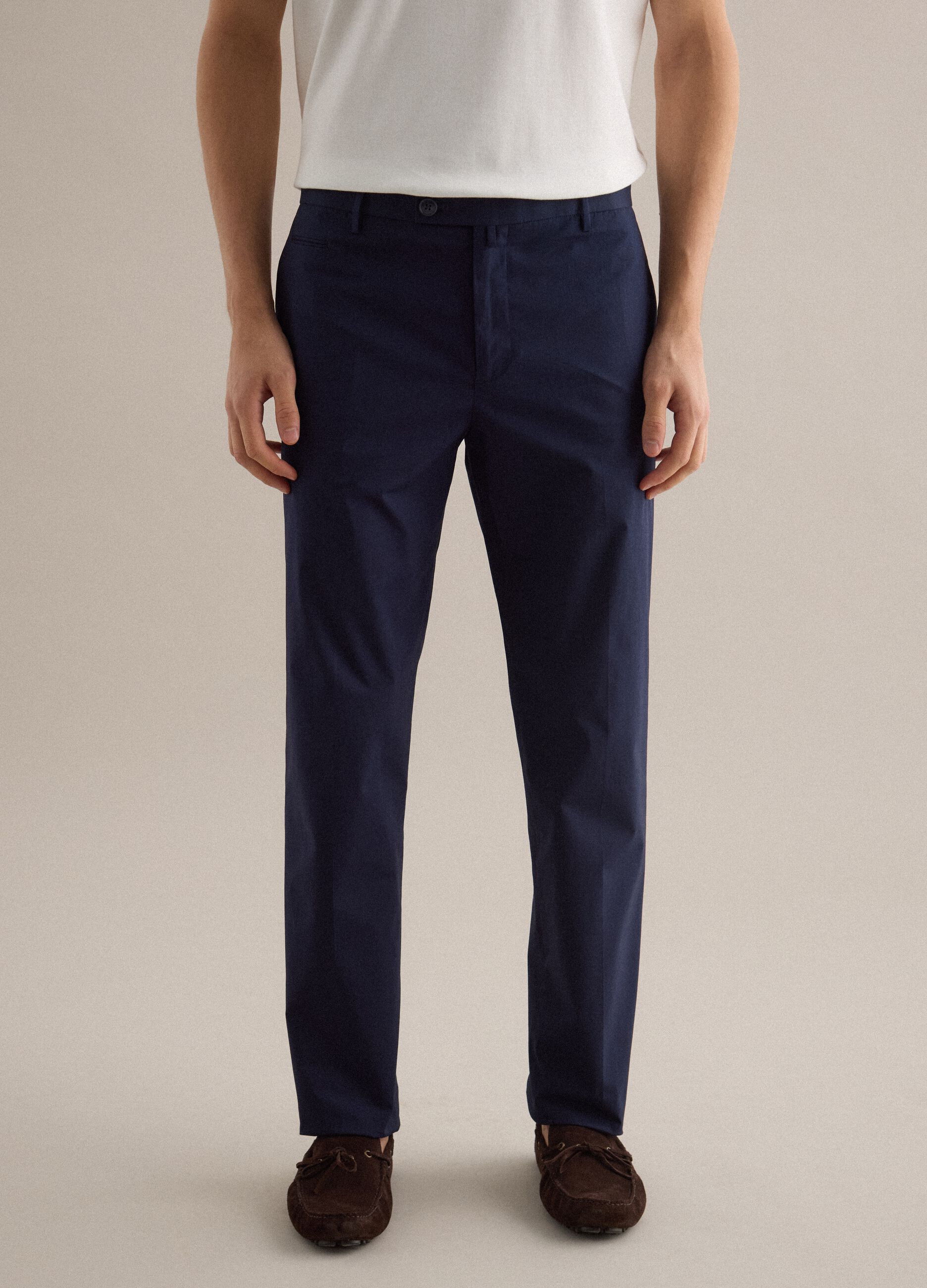 Blue Regular Fit Stretch Cotton Trousers