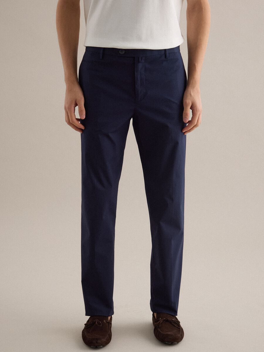 Blue Regular Fit Stretch Cotton Trousers_1