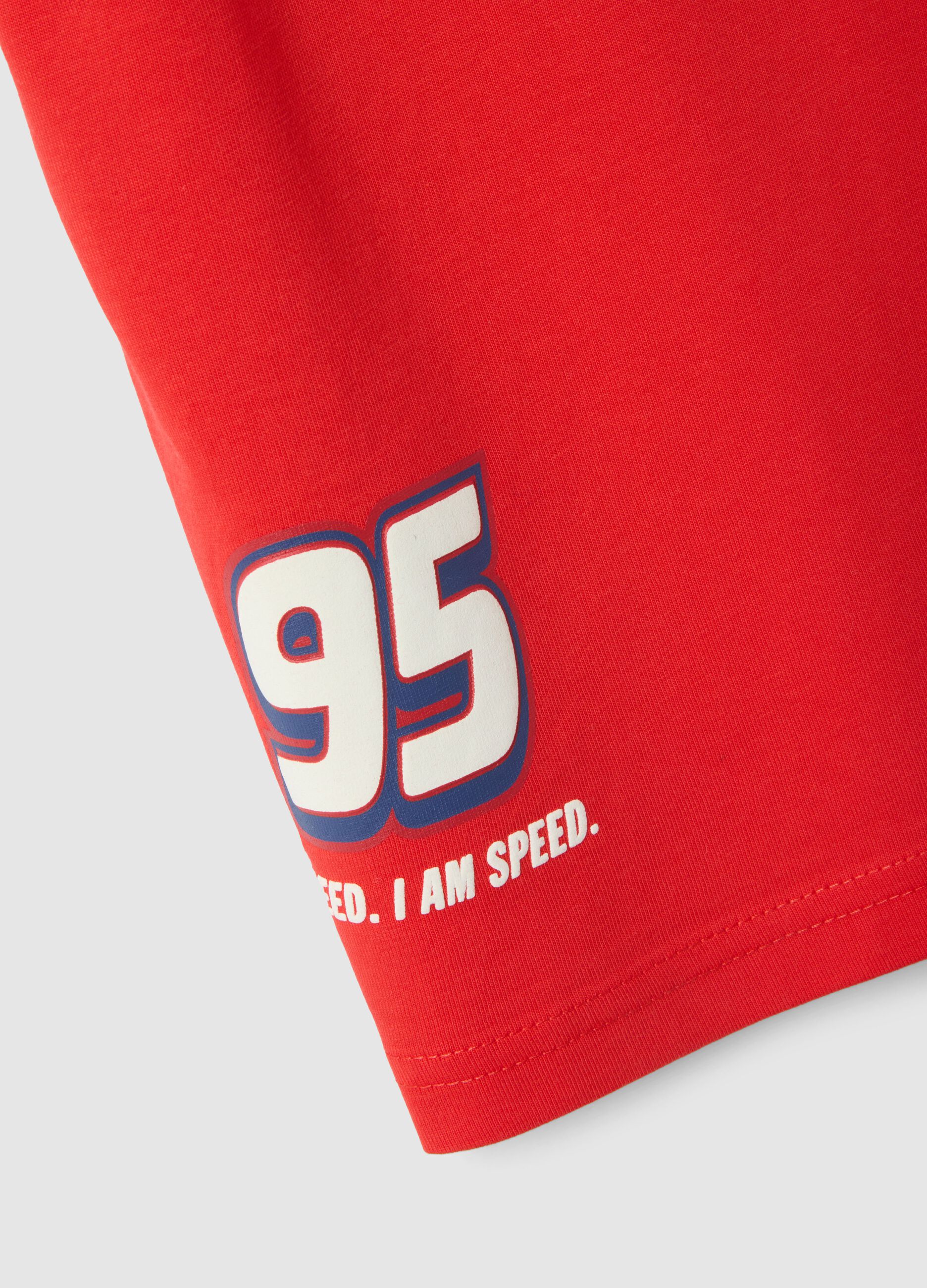 Red kids&rsquo; pure cotton T-shirt with Cars print, oversized fit