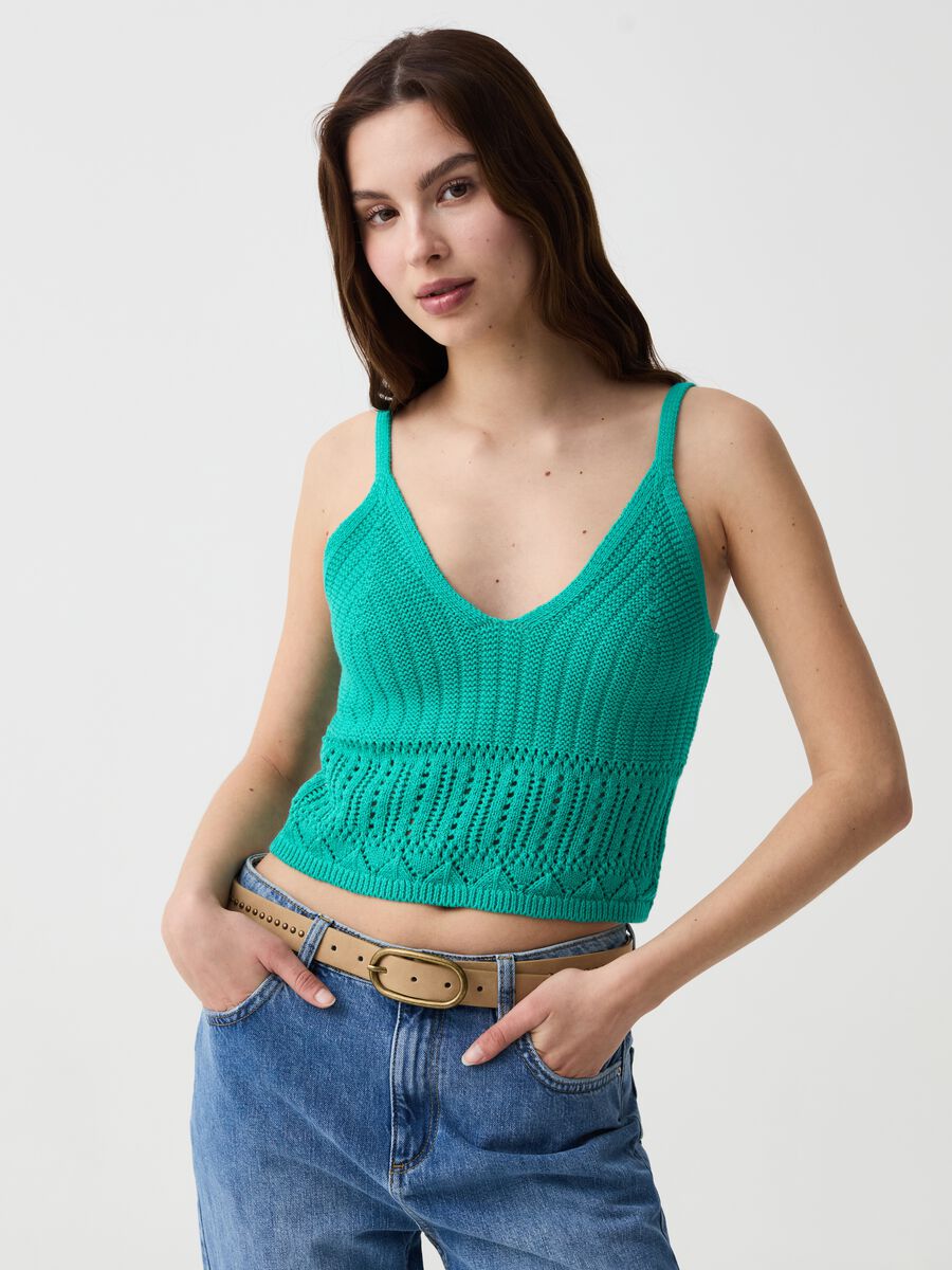 Crochet crop top with V neck_0