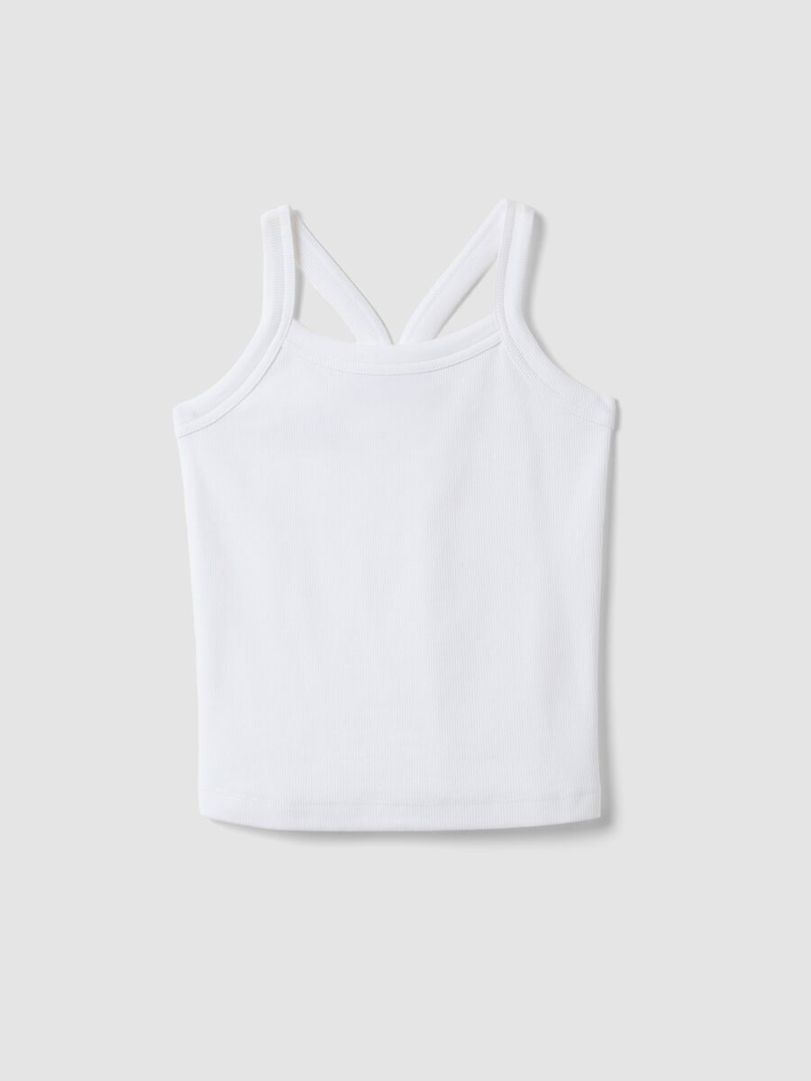 Girls' fitted white ribbed stretch cotton tank top_0