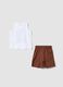 White and brown pure cotton set with top and shorts_1