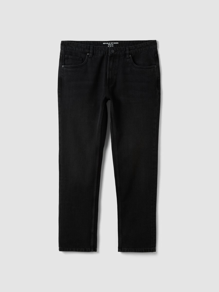 Black denim jeans in cotton-viscose blend, regular fit_0