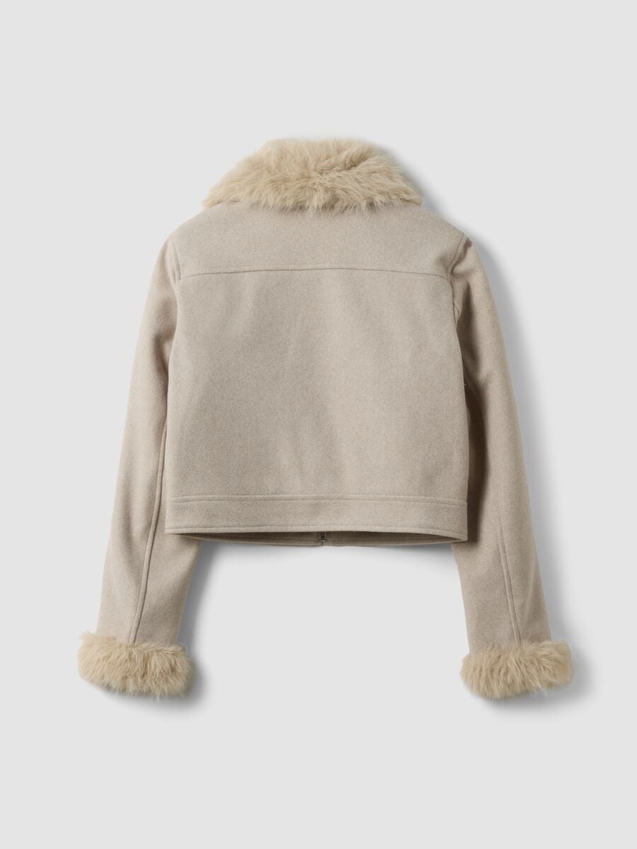 Beige jacket with zip and faux-fur collar_2
