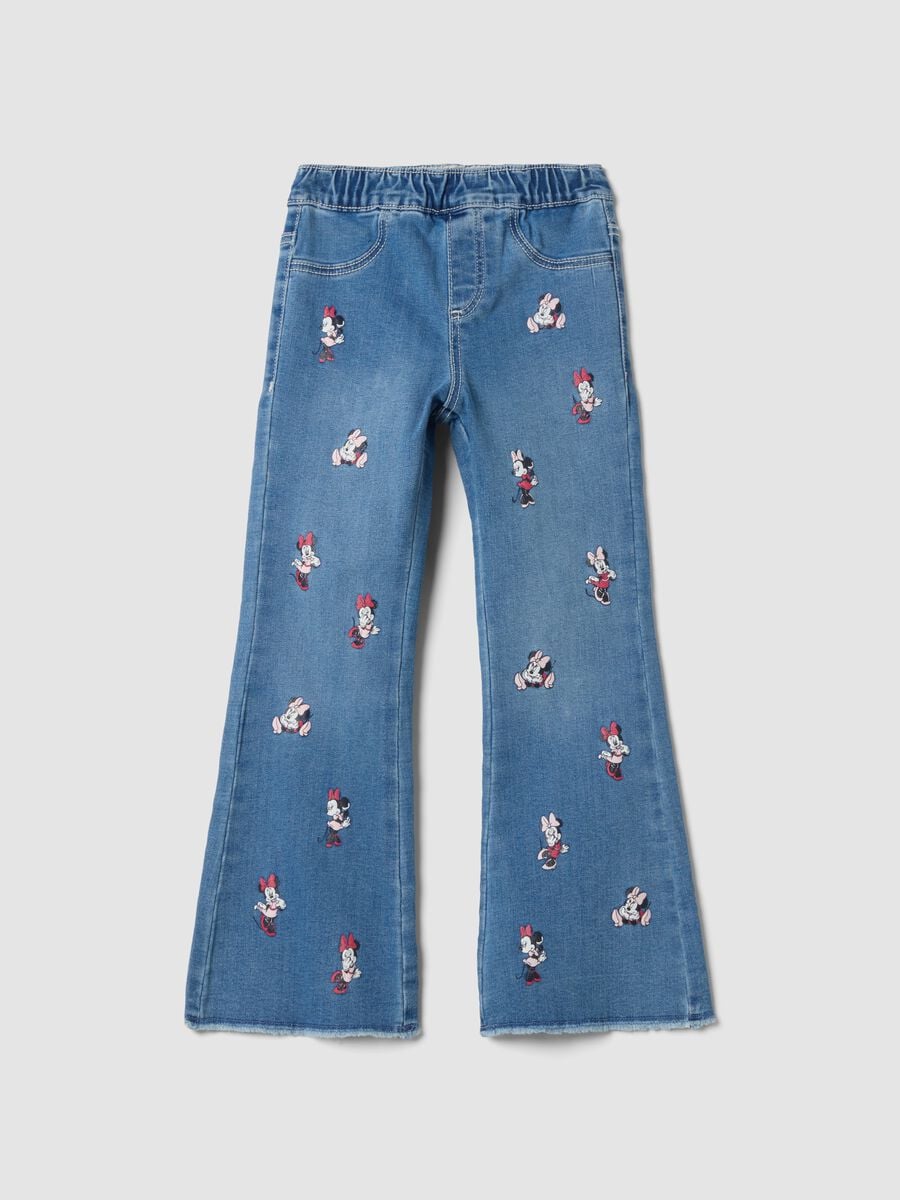 Jeggings blu flare fit in cotone e viscosa elasticizzata con stampa Minnie_0
