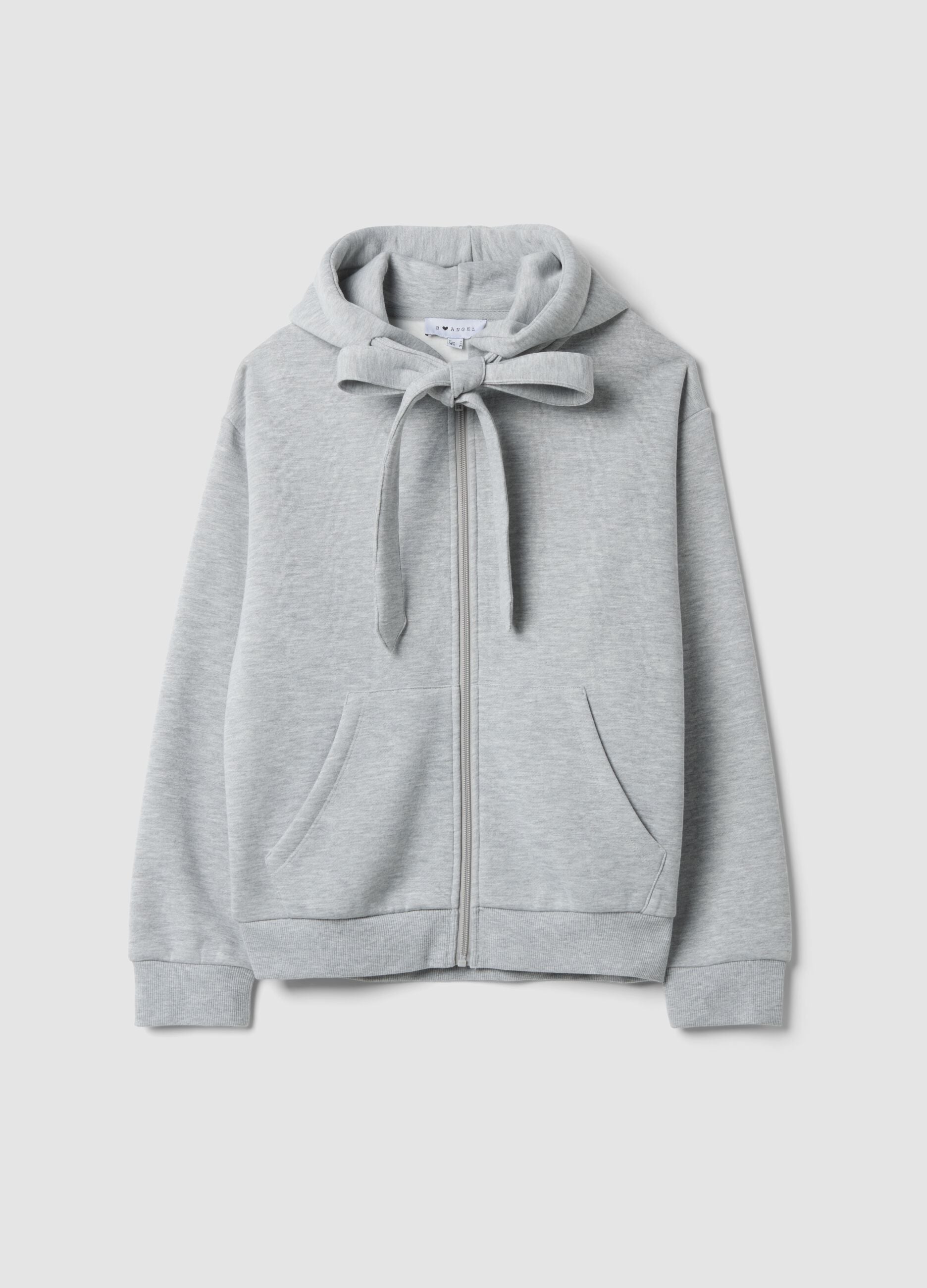 Grey marl hoodie with knotted drawstrings, regular fit