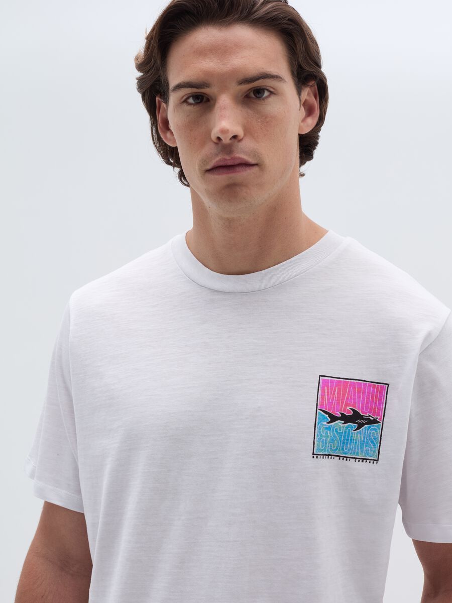 T-shirt in slub jersey stampa logo con squalo_0