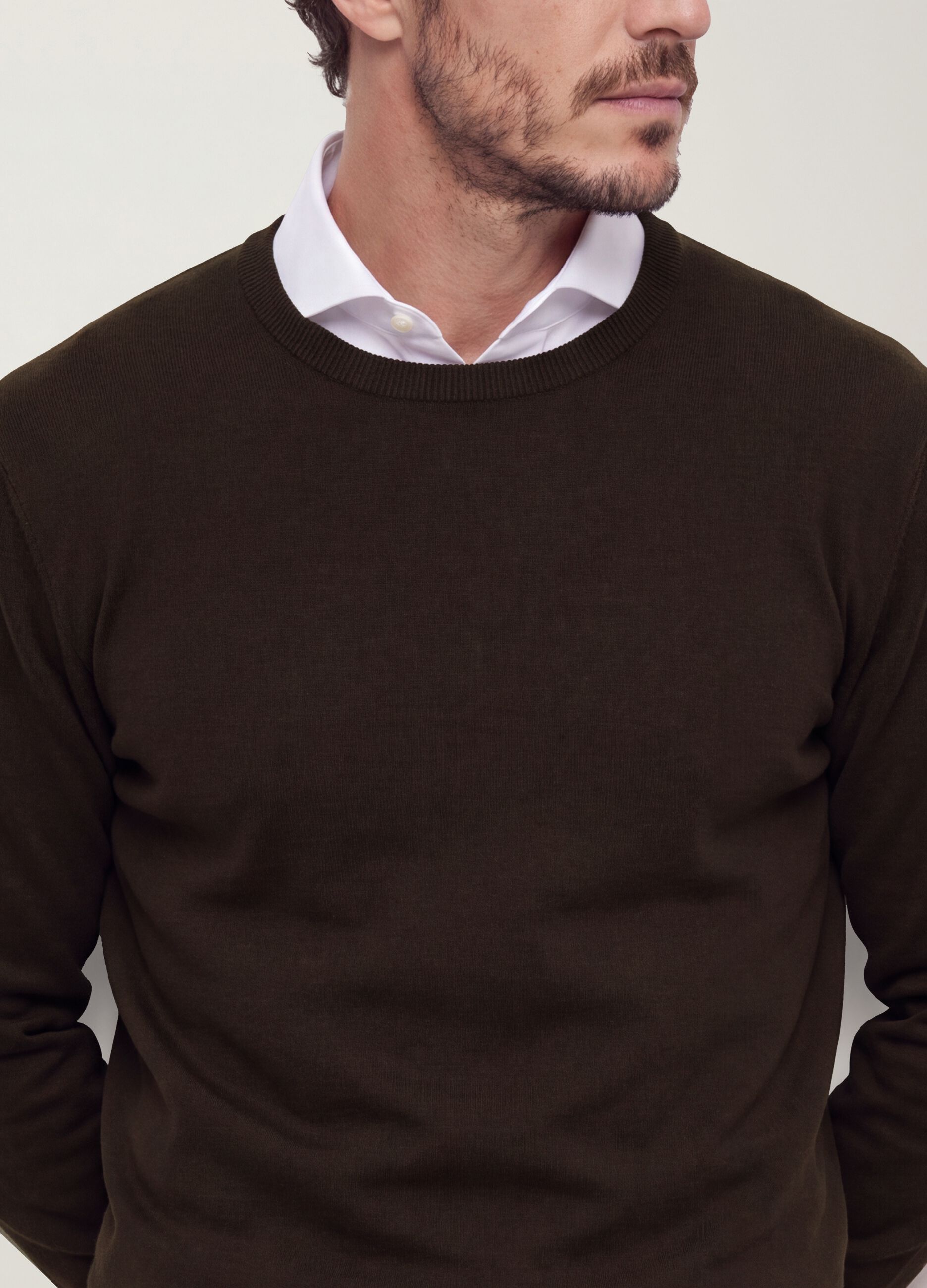 Brown crew-neck jumper in viscose blend, regular fit