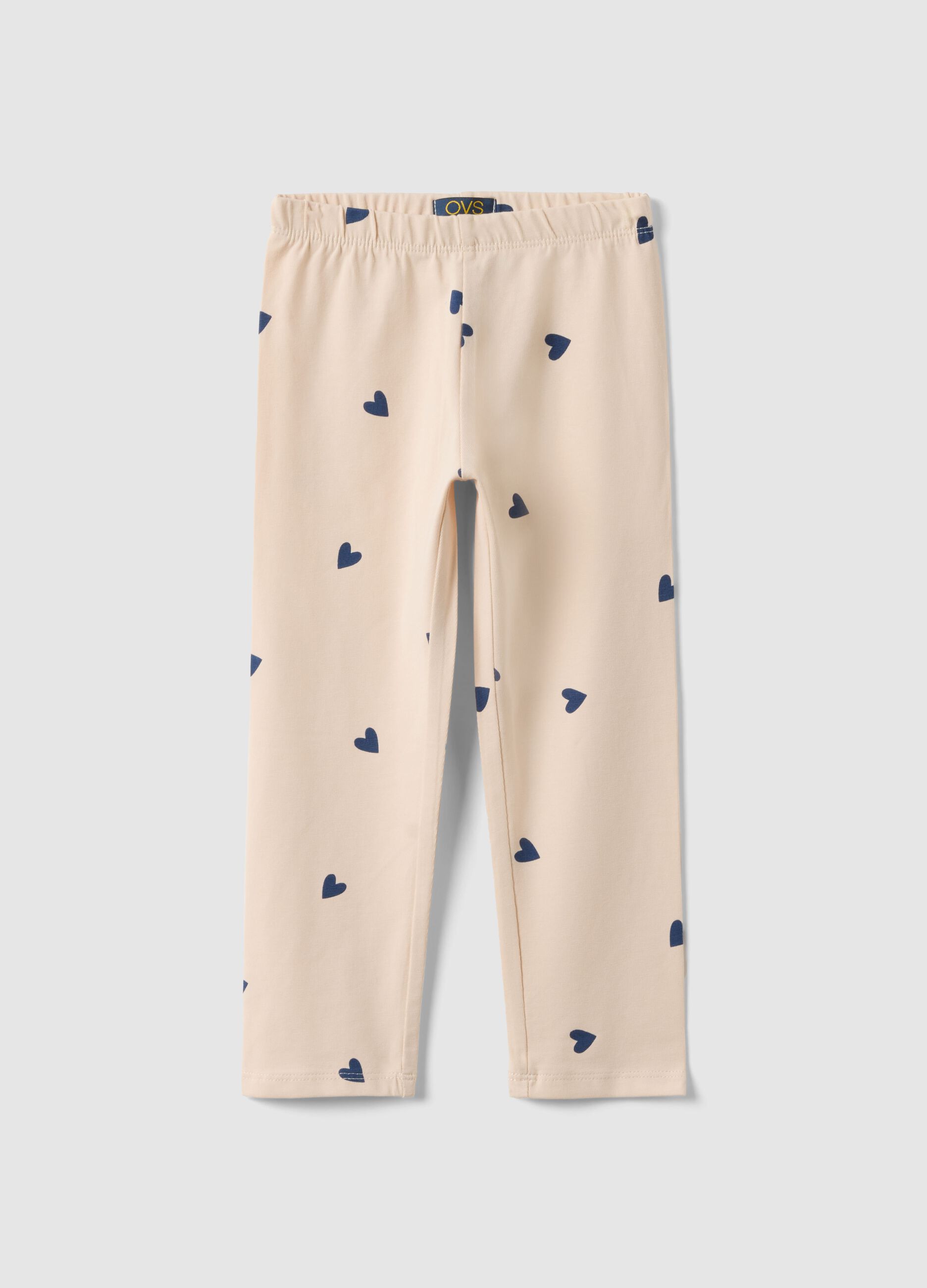 Beige M&auml;dchen-Slim-Fit-Leggings aus elastischem Baumwollstoff mit Mustern