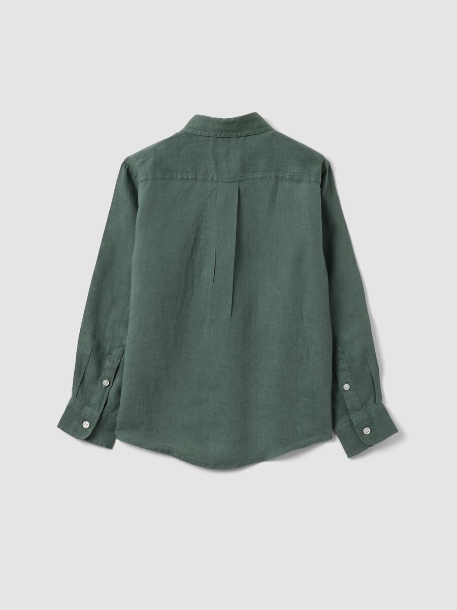 Green pure linen kids&rsquo; shirt with an oversized fit_4