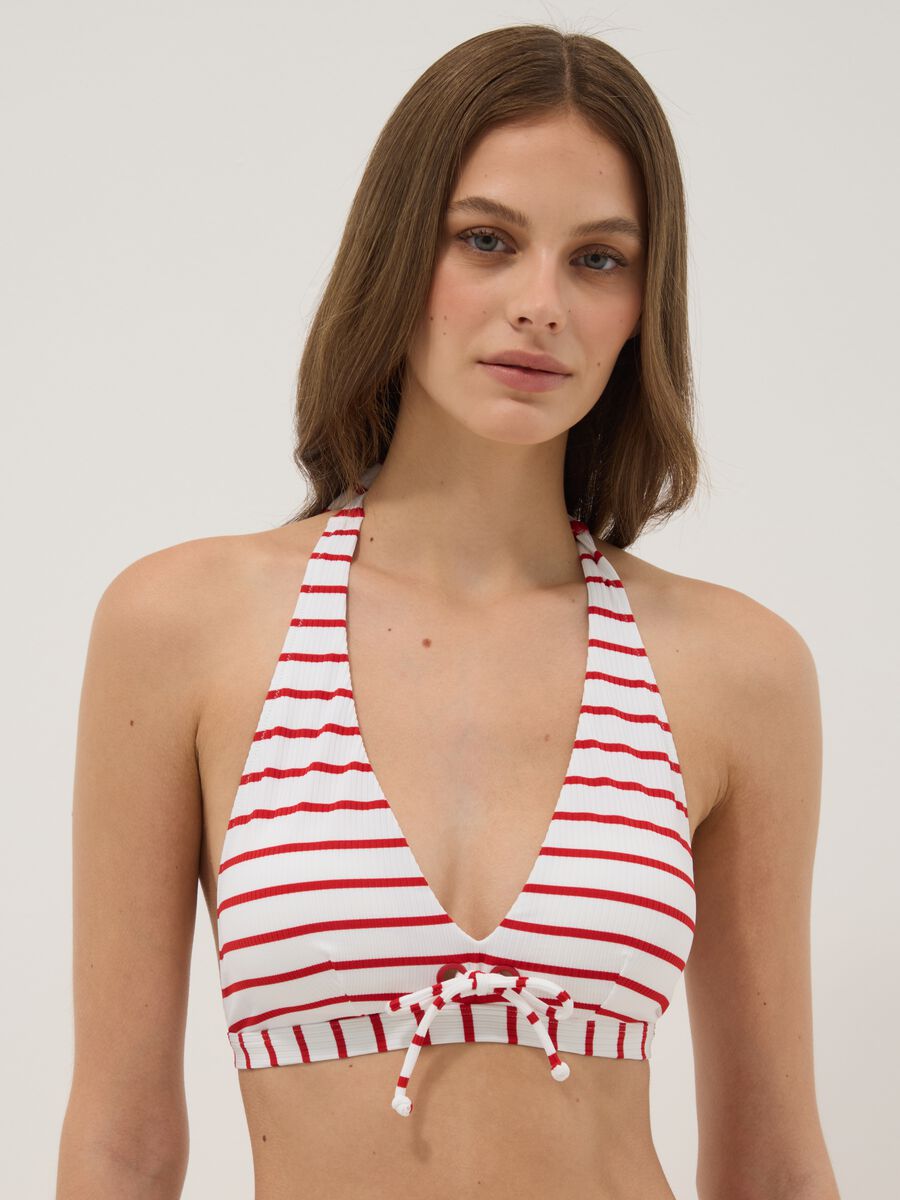 White triangle bikini top in stretch fabric_0