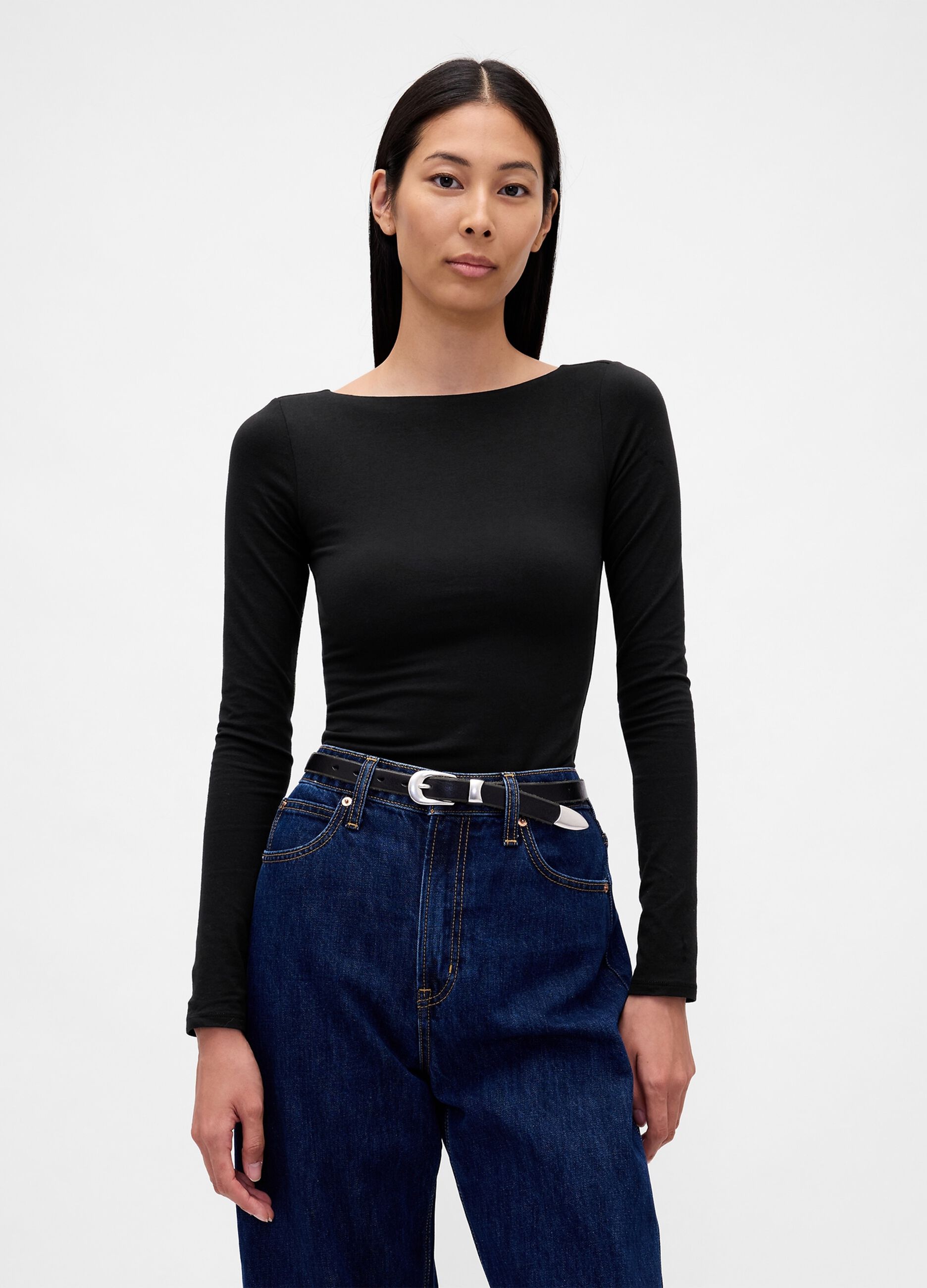 Black Stretch Long Sleeve Top