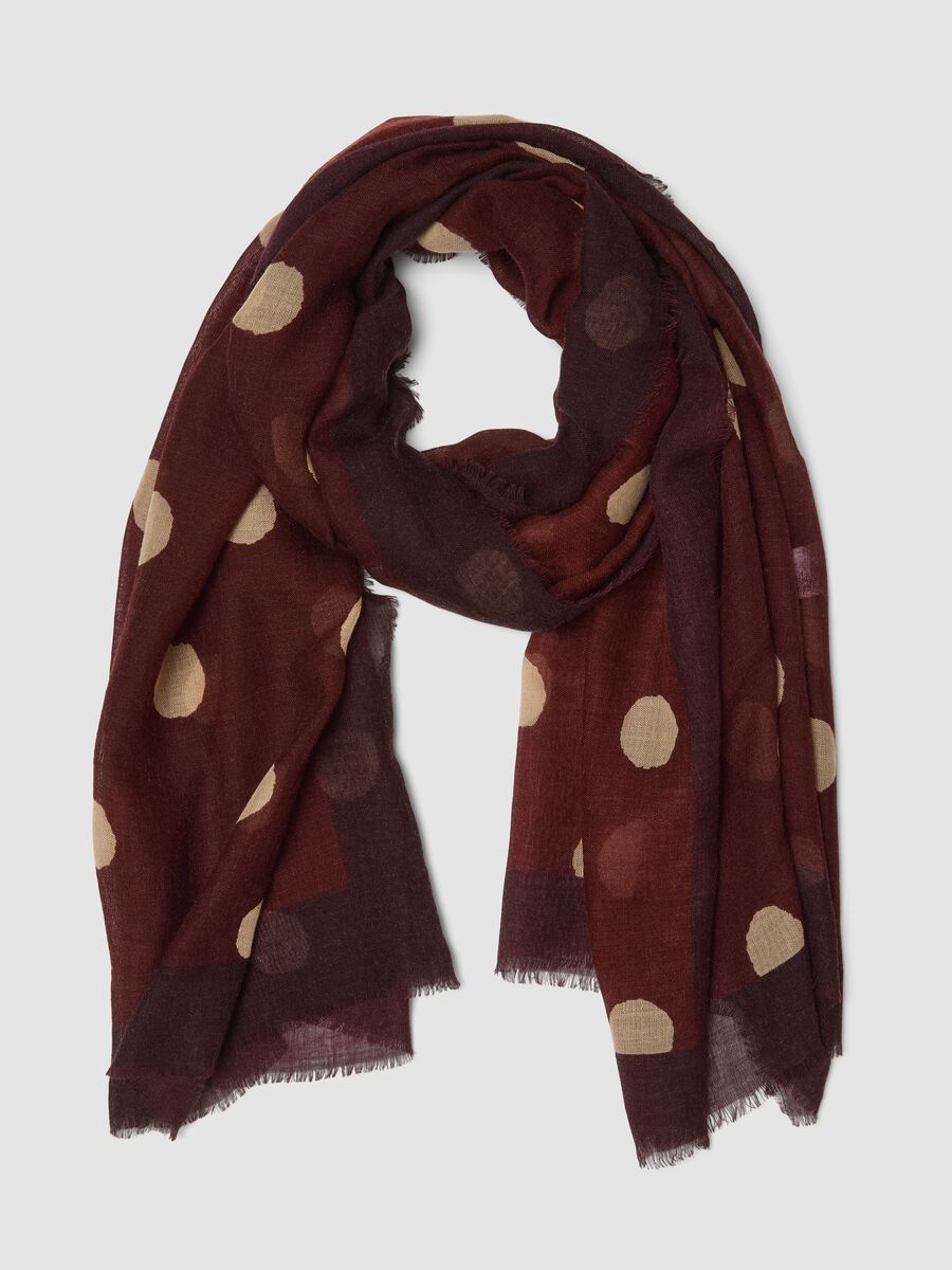Brown polka-dot wool-blend scarf_0