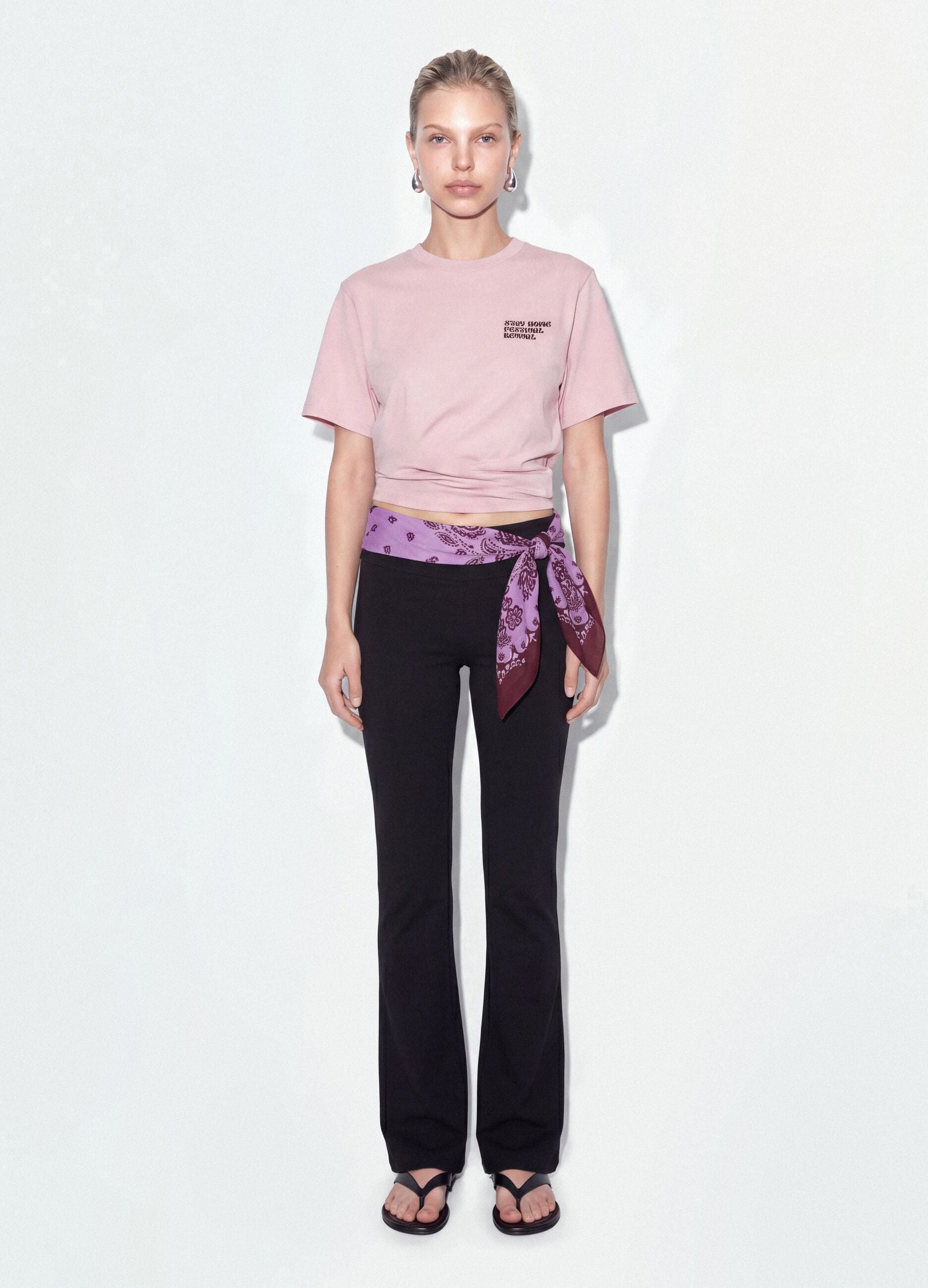 Black stretch cotton flare trousers