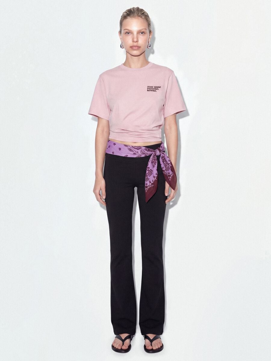 Black stretch cotton flare trousers_0