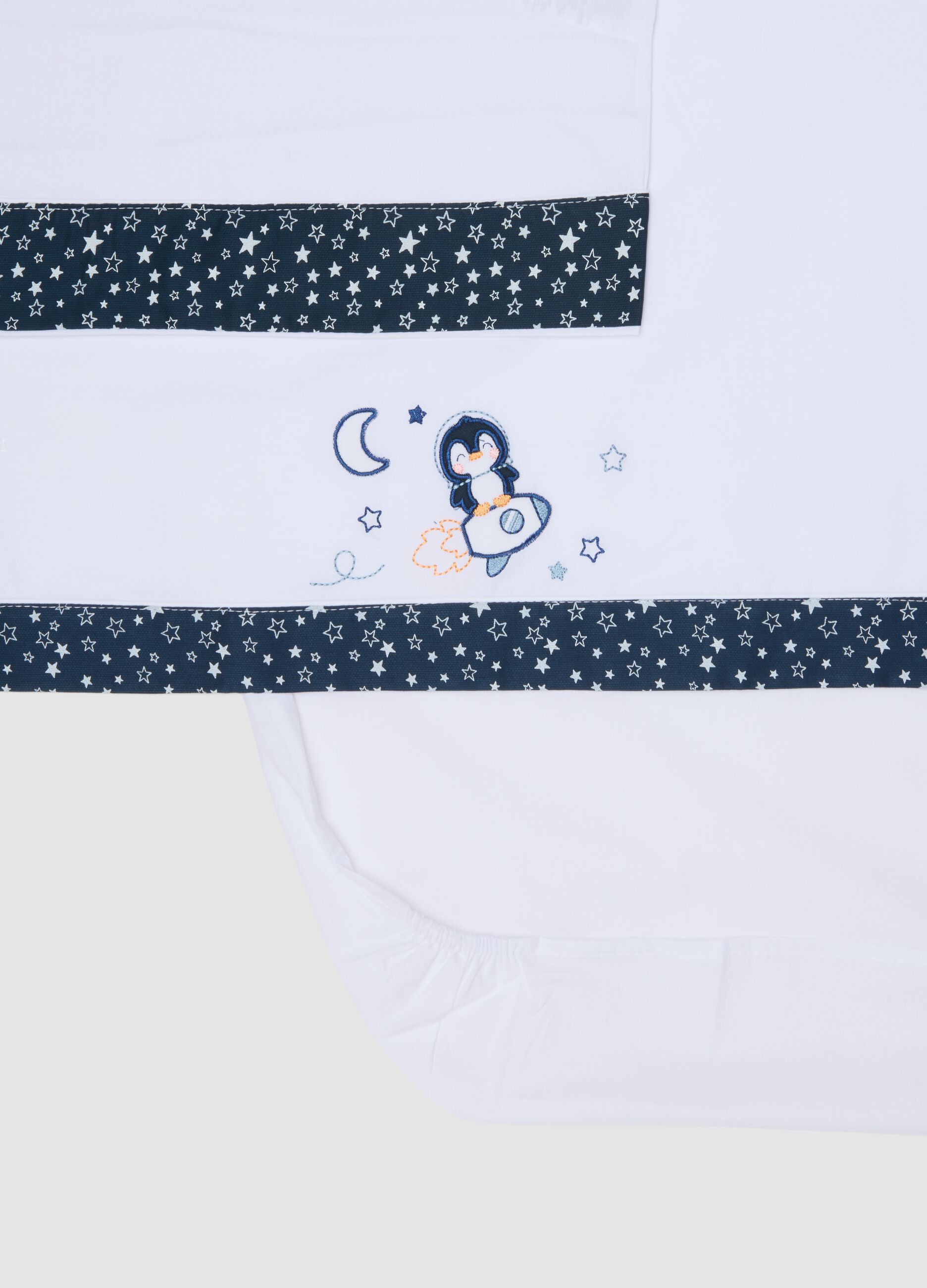 Wei&szlig;-blaues Baby-Laken aus reiner Baumwolle mit Pinguin-Print