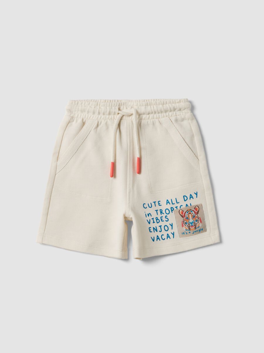 Beige pure cotton shorts with elasticated waist for boys, relaxed fit_0