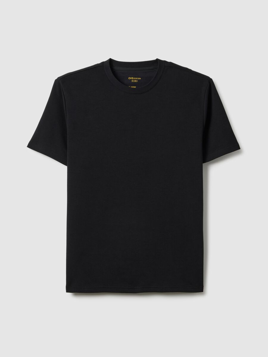 Regular fit black cotton blend crew neck T-shirt_4