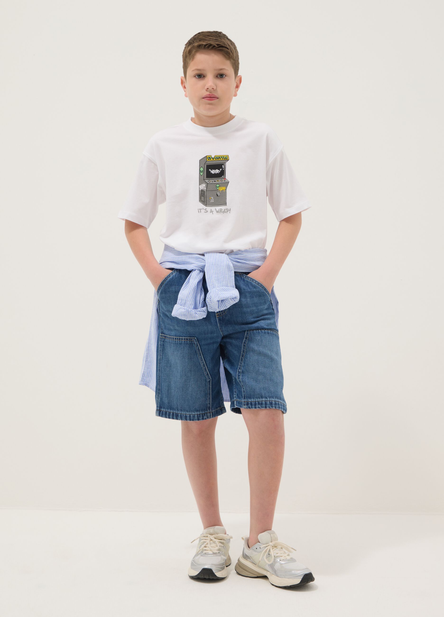 Blaue Denim-Shorts f&uuml;r Jungen aus Baumwollmix im Straight Fit mit Taschen