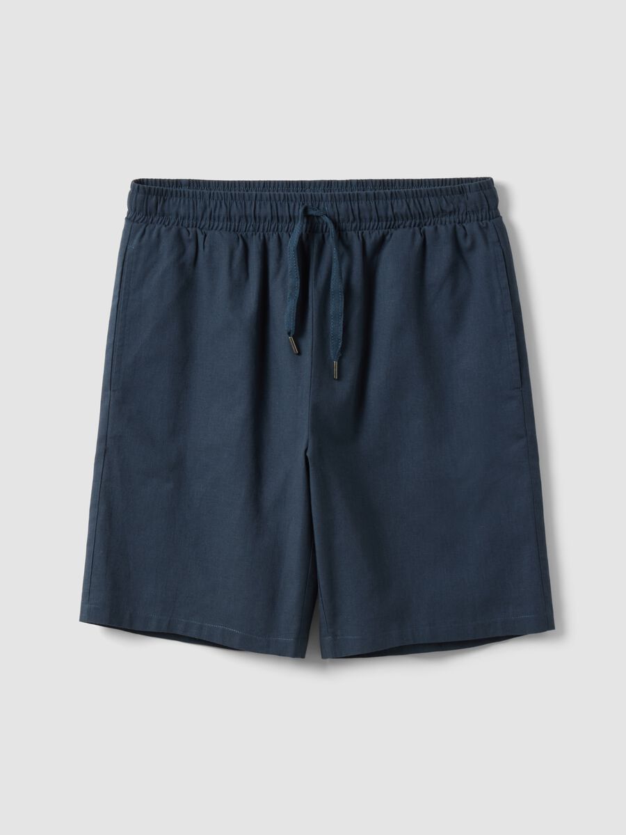 Blue cotton and linen blend pyjama shorts, regular fit_4