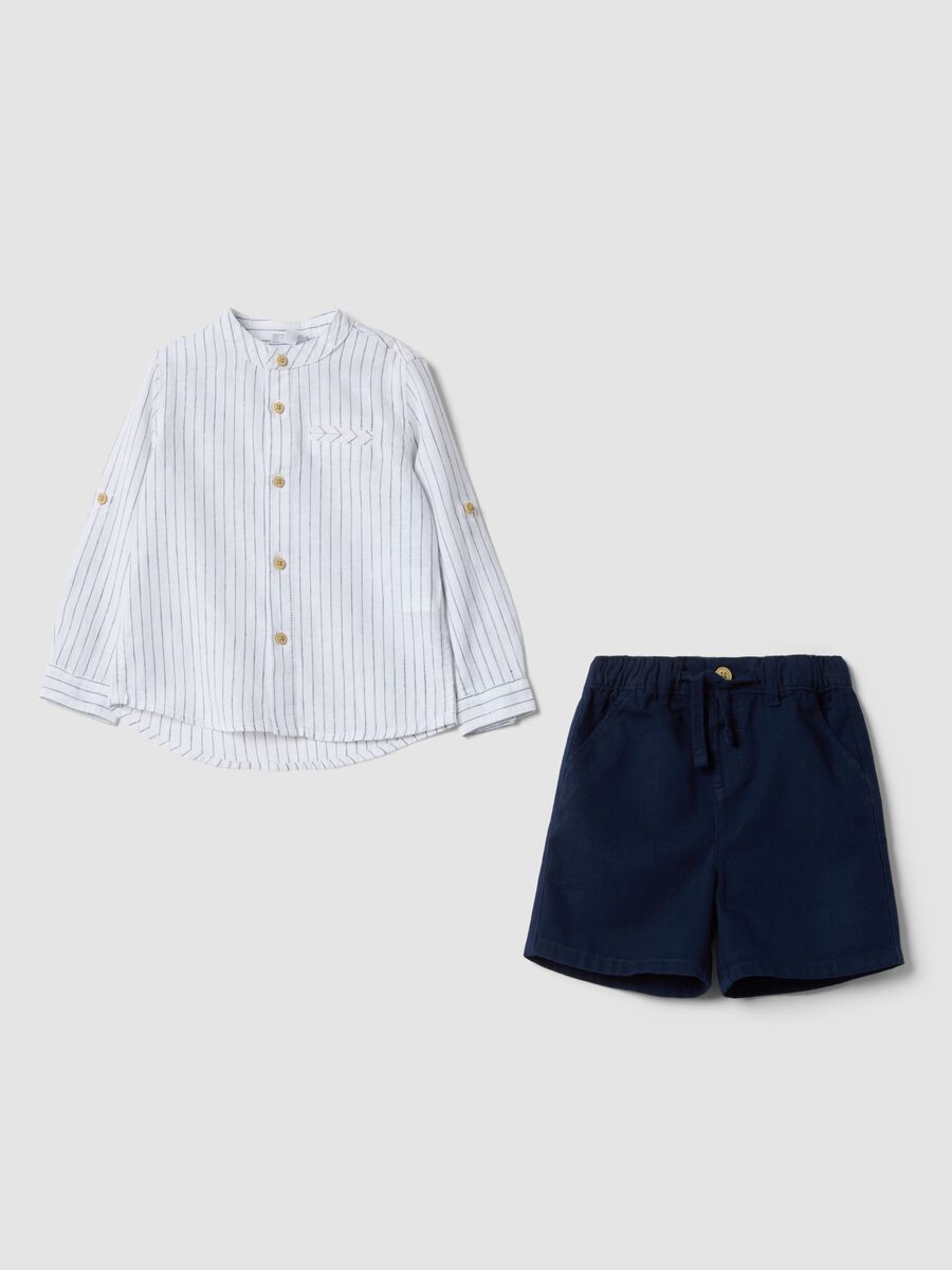 Multicolour linen blend shirt and shorts set for boys, regular fit_0