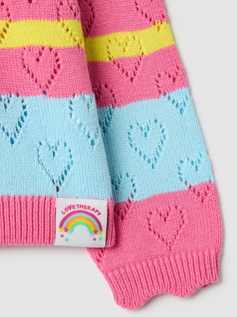 Girl's regular fit pure cotton jumper with multicolour stripes and hearts_3