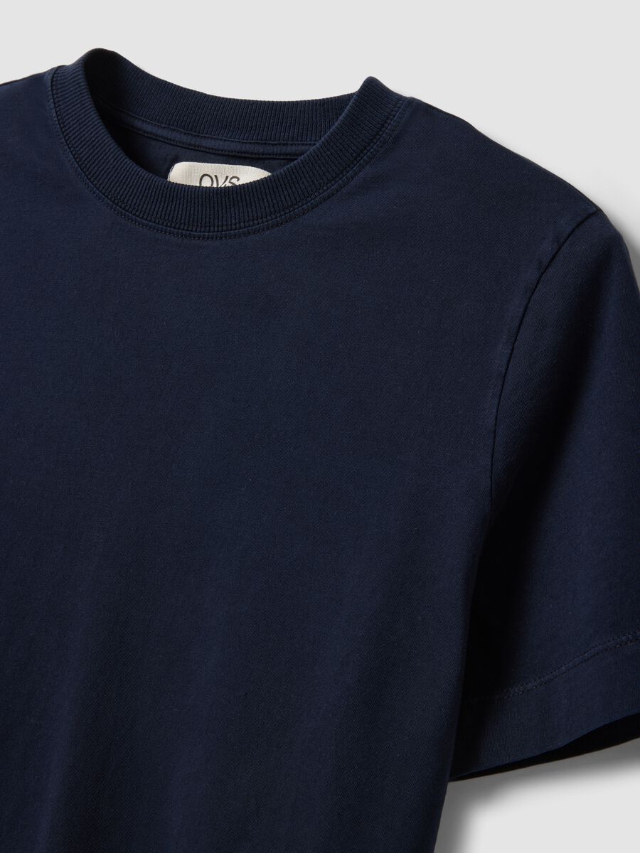 Blue short-sleeve pure cotton regular fit T-shirt_1