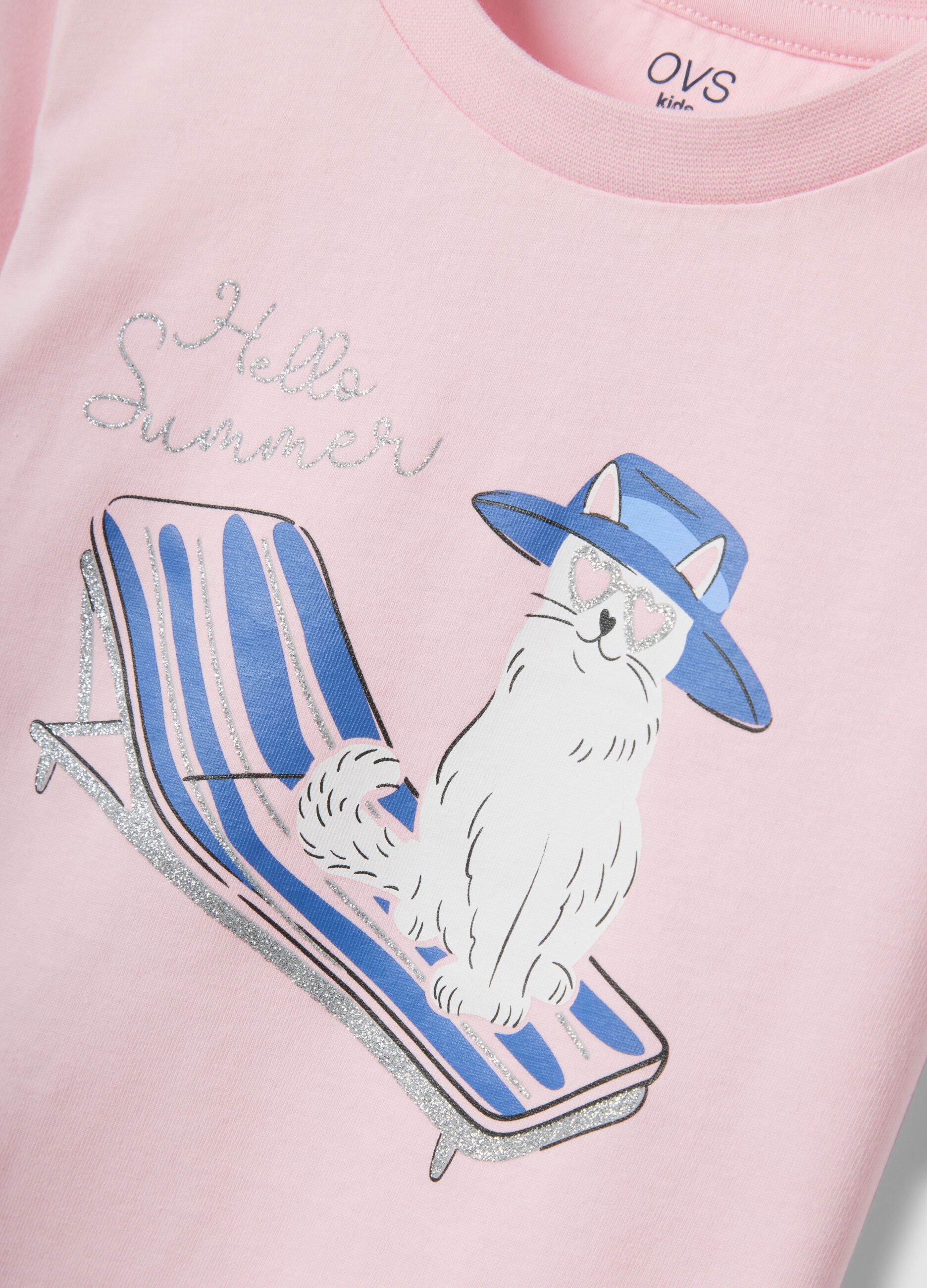 Rosa T-Shirt aus reiner Bio-Baumwolle f&uuml;r M&auml;dchen mit Print und Glitzer