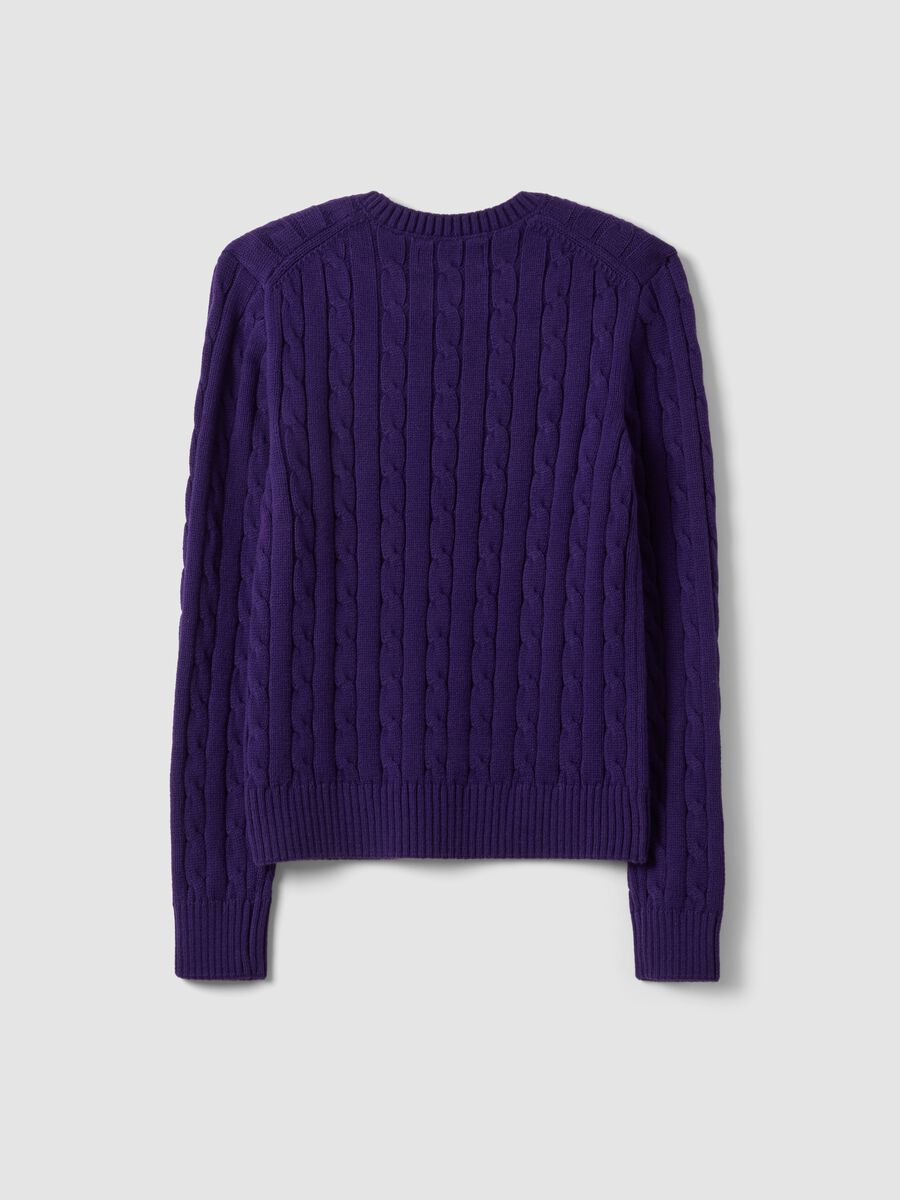Violetter Zopfmuster-Pullover aus reiner Baumwolle mit Rundhalsausschnitt_6