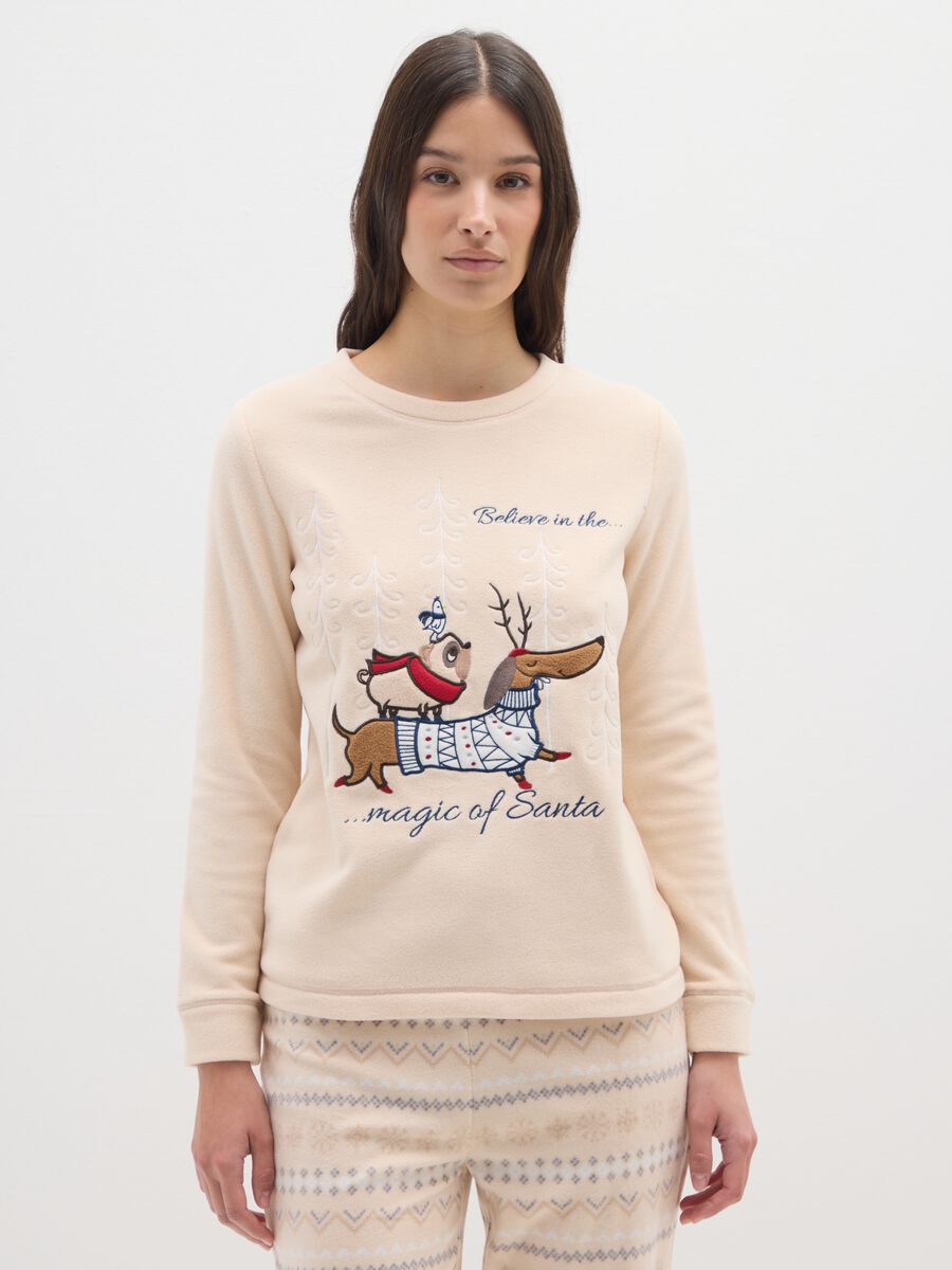 Beige fleece Christmas pyjamas, regular fit with print_1