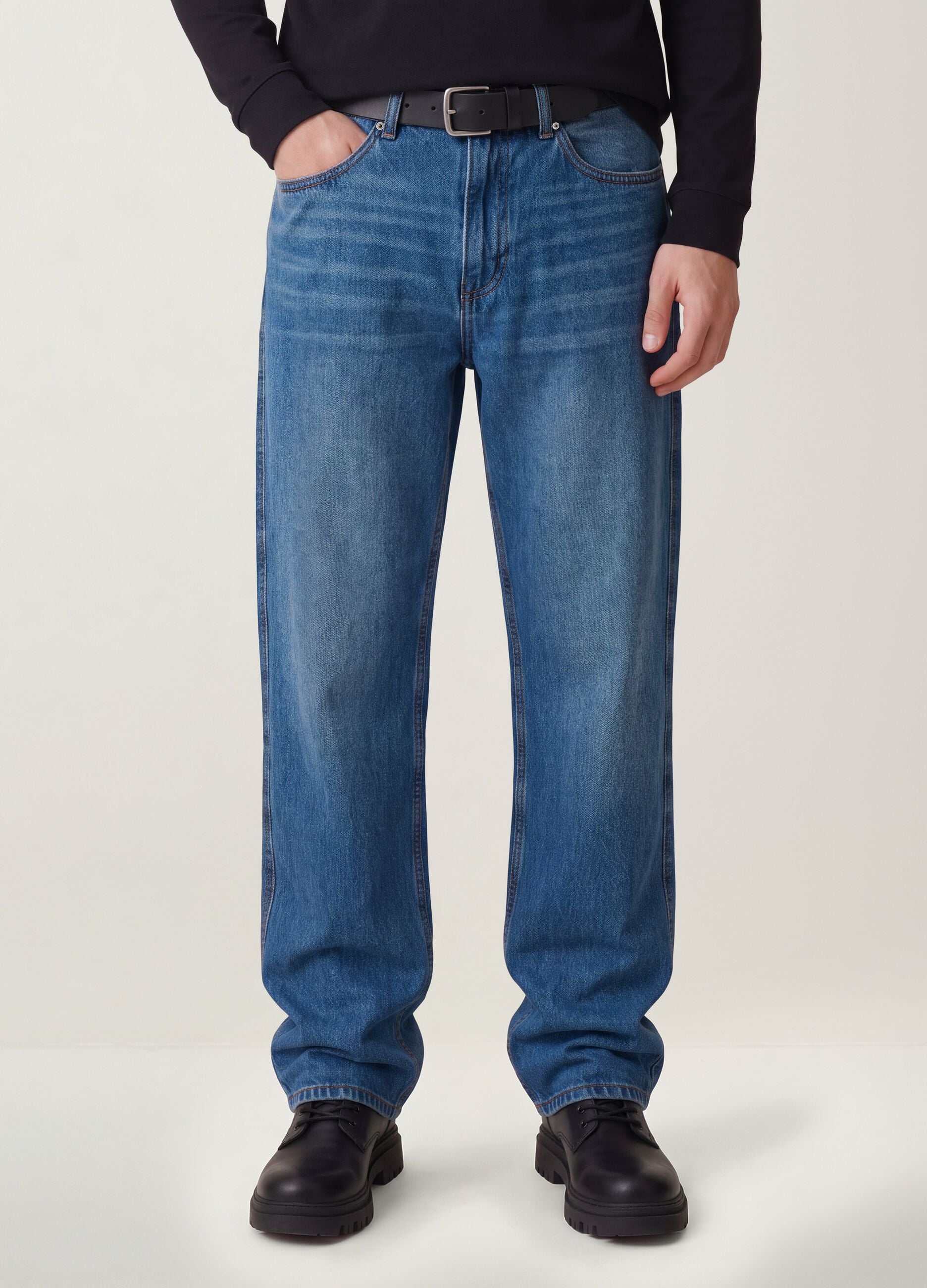Relaxed-fit pure cotton denim jeans