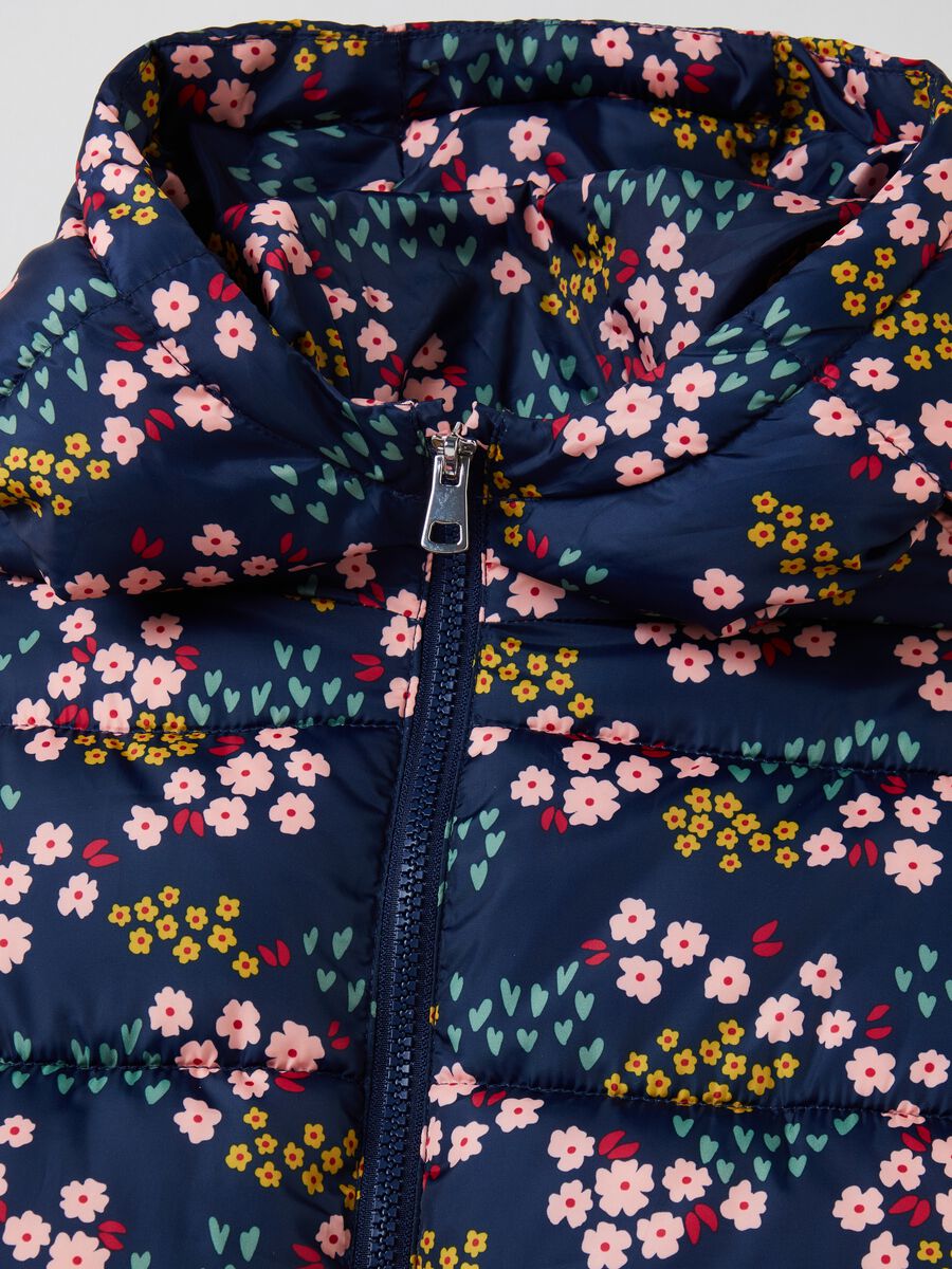 Quilted down jacket with small flowers print_2