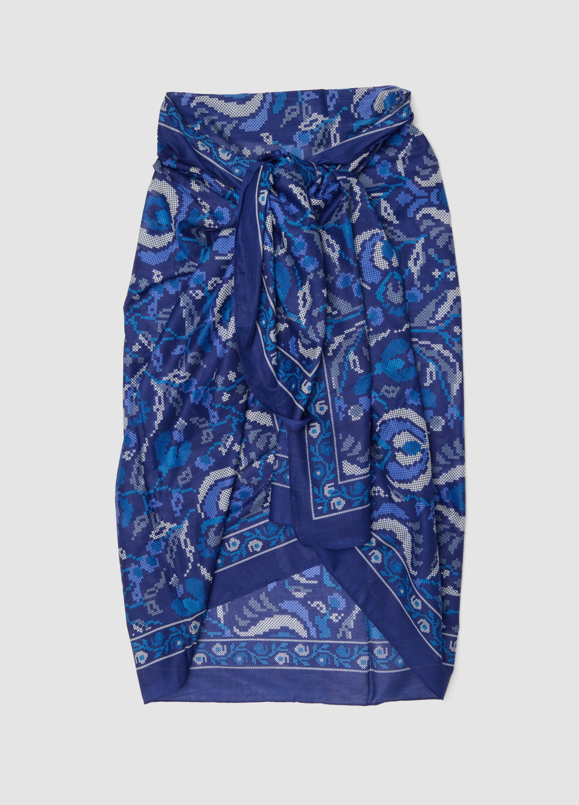 Blaues Pareo aus reiner Baumwolle mit Print