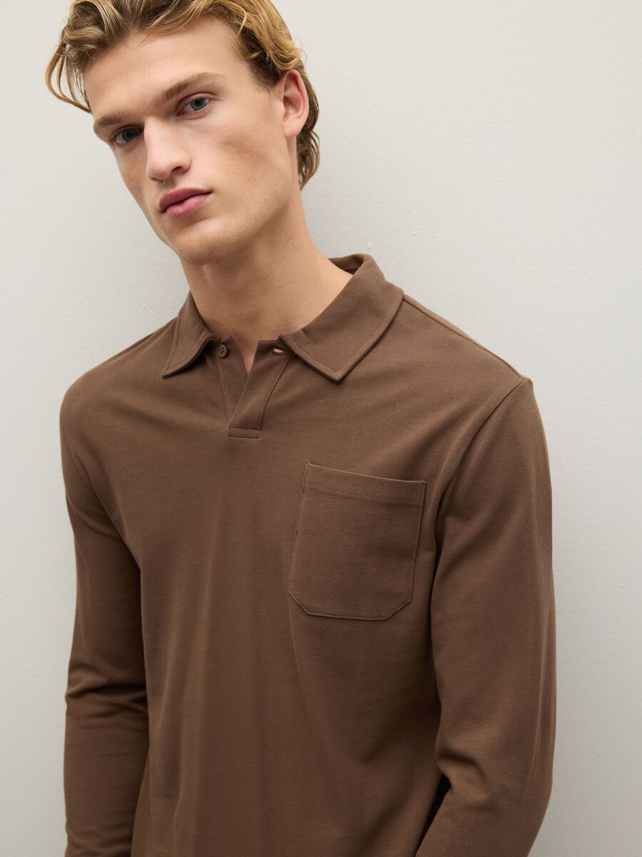Brown pure cotton regular fit polo_3