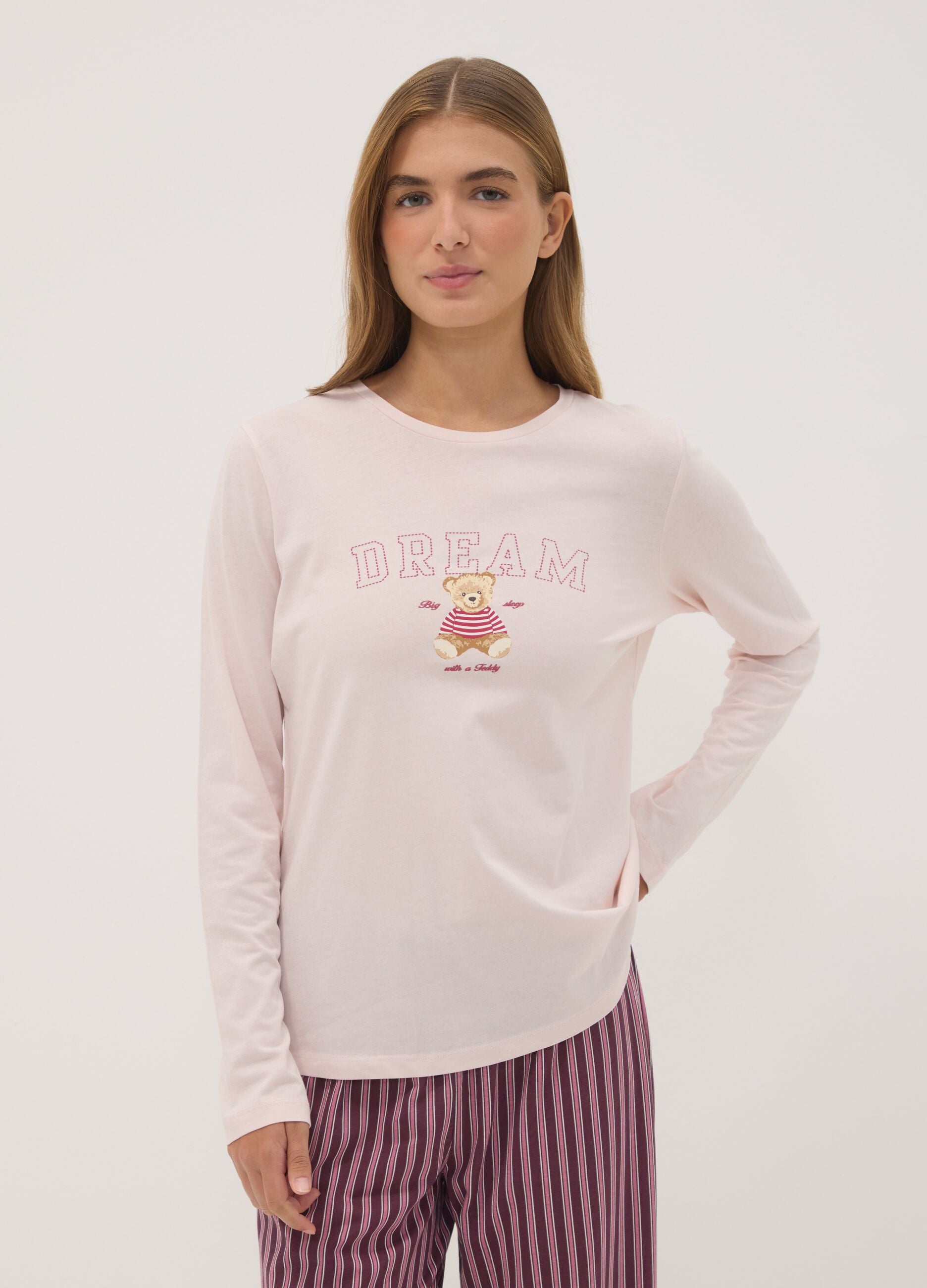 Mauve purple organic cotton crew-neck pyjamas