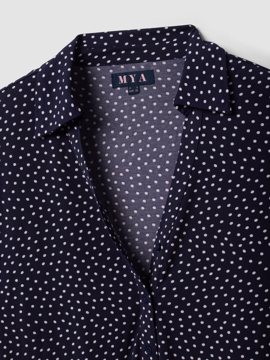 Blue stretch-fabric T-shirt with polka-dot collar, regular fit_1