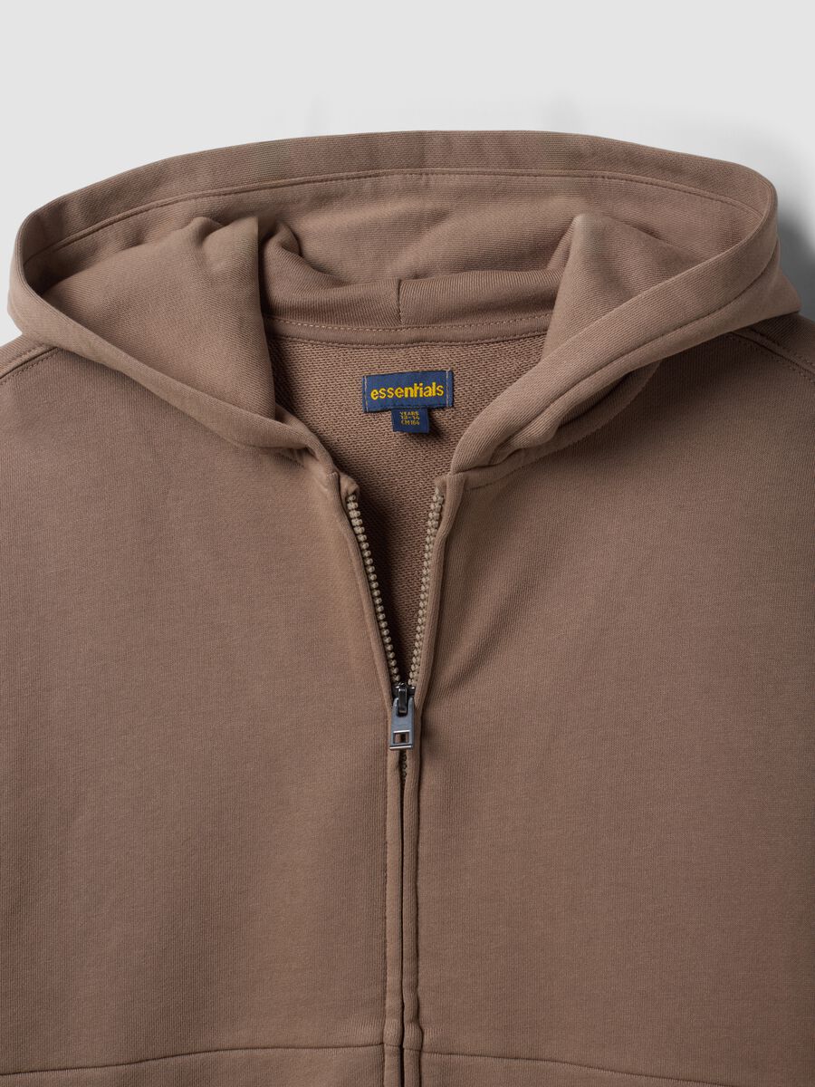 Beige organic cotton zip-up hoodie for boys, relaxed fit_2