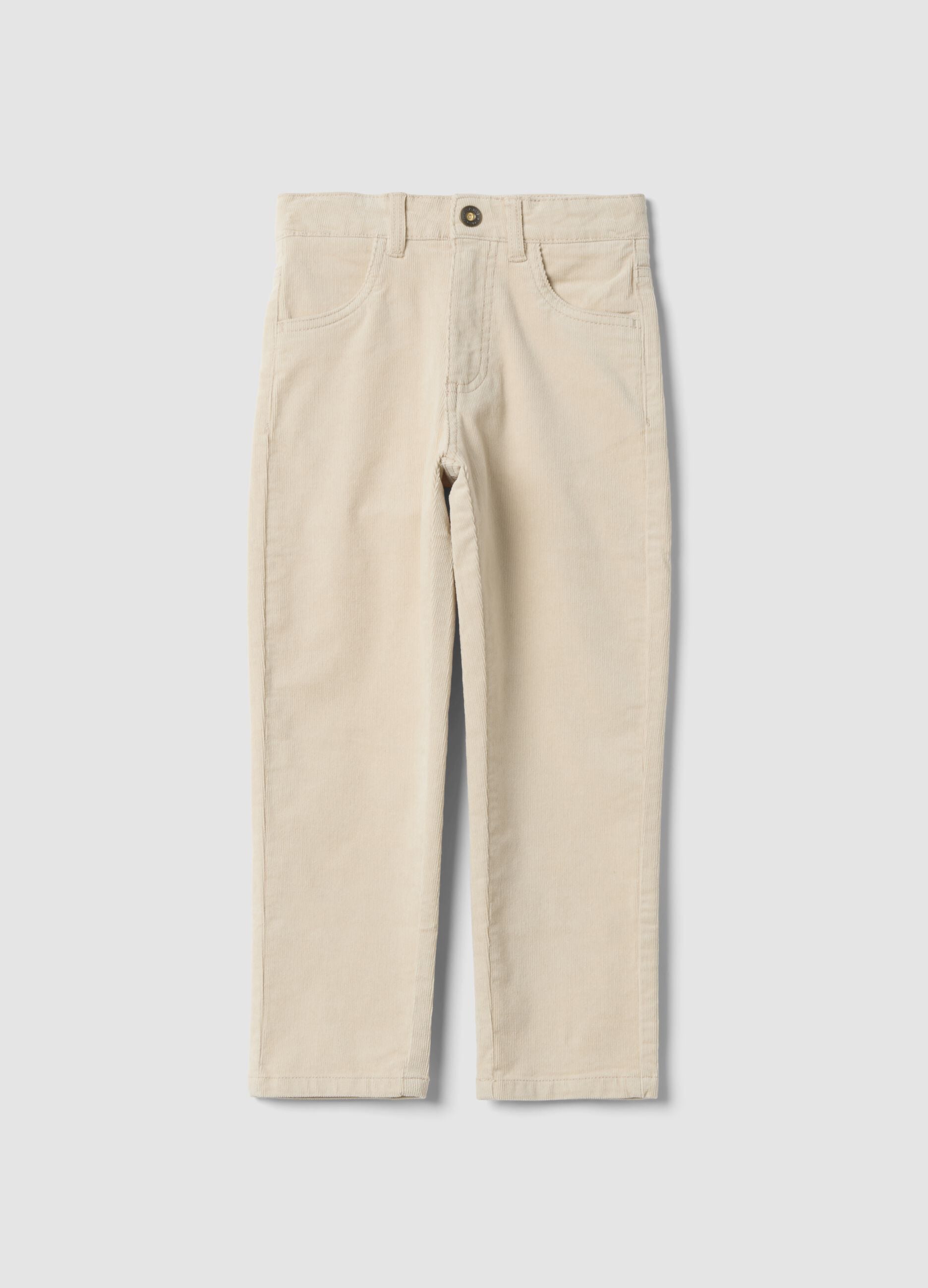 Beige ribbed stretch cotton trousers