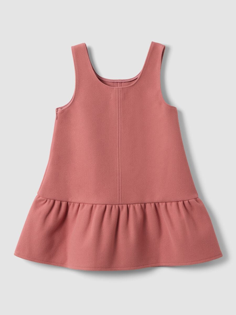 Dusty pink dress with crew neck and bow_1