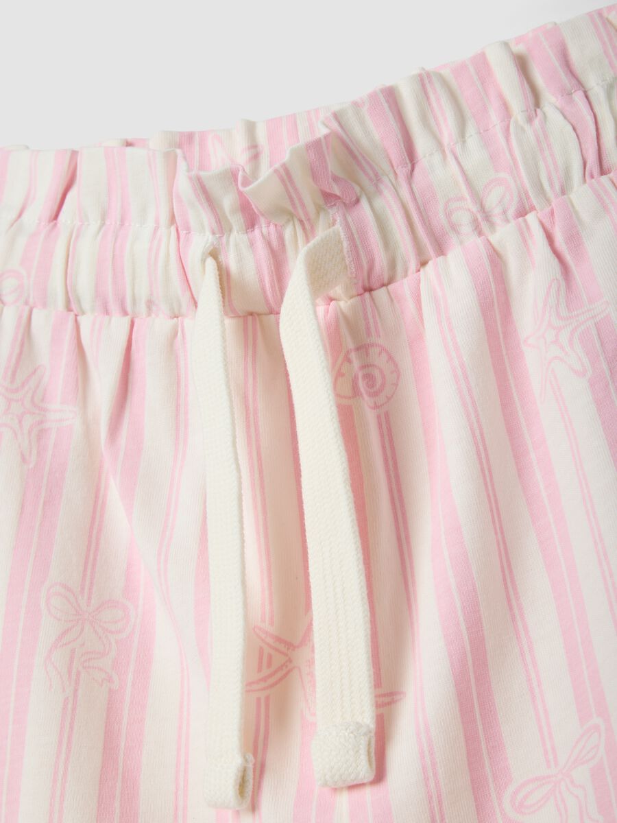 Short en pur coton &agrave; rayures blanches et roses pour fille avec imprim&eacute;s_3