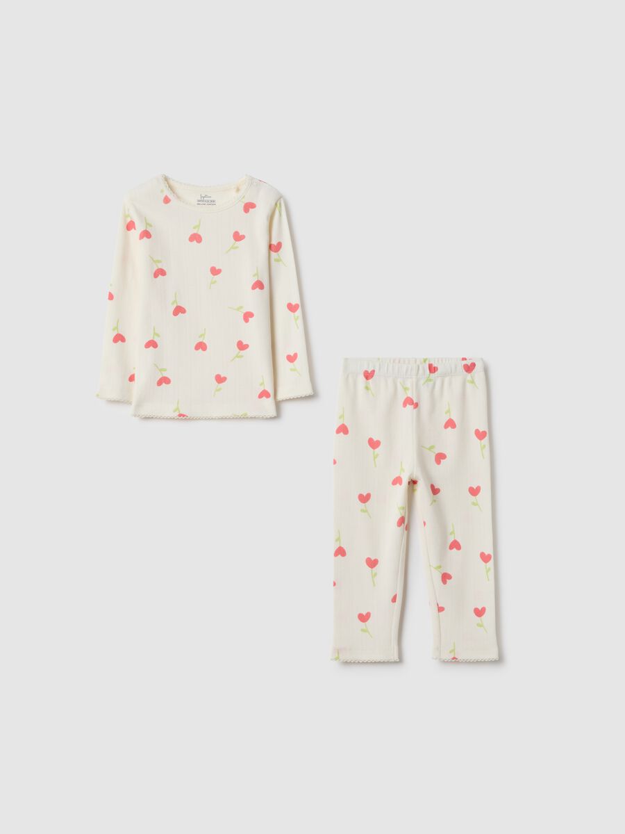 Multi-coloured regular fit pure cotton pyjamas with hearts for infants_0