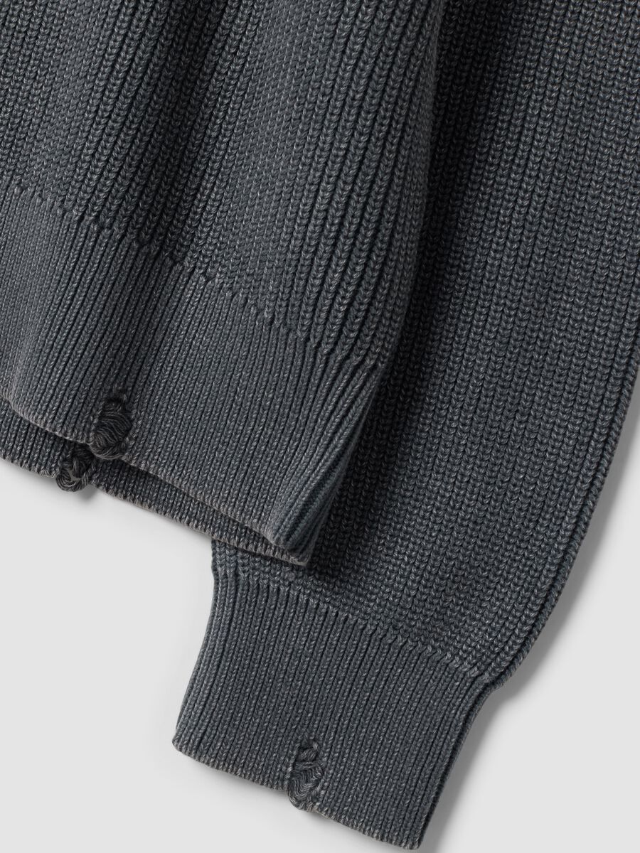Grey pure cotton ribbed crew-neck jumper, regular fit_5