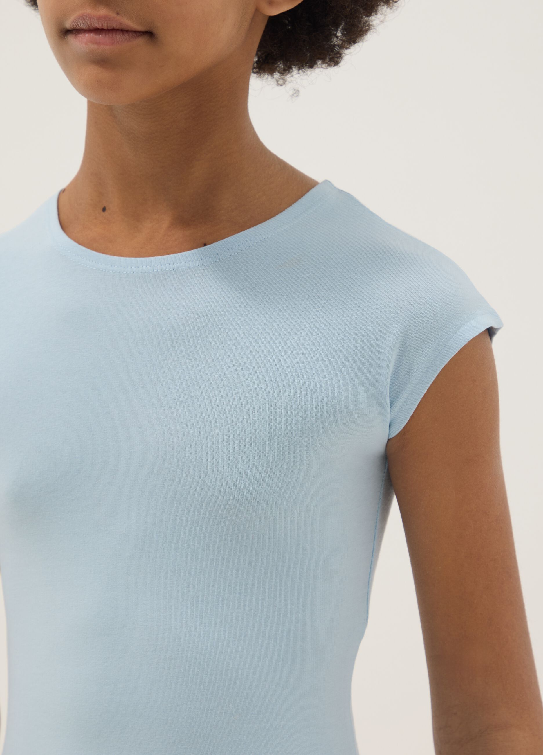 Slim Fit Girl's Blue Stretch Cotton T-shirt