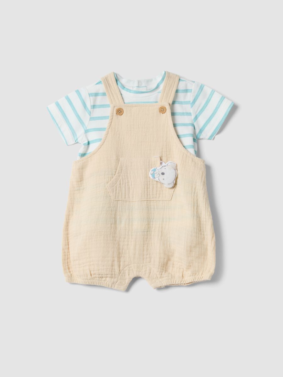 Newborn multicolour pure cotton t-shirt and overall set, relaxed fit_0