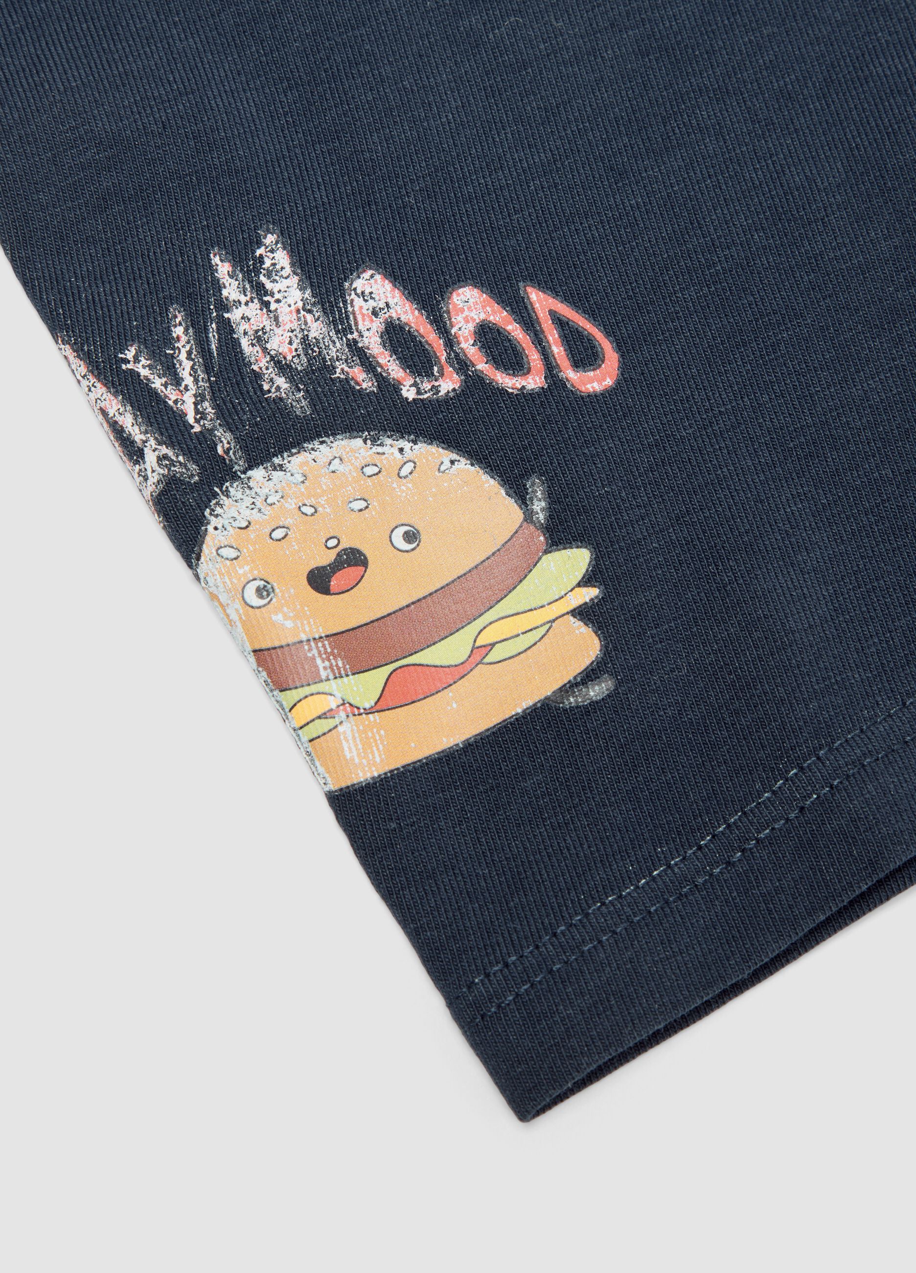 Boxer midi blu in cotone organico elasticizzato con stampa hamburger