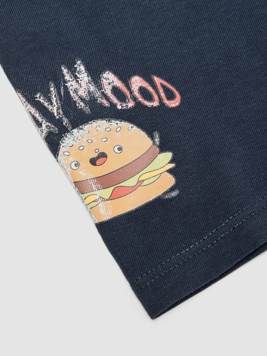 Boxer midi blu in cotone organico elasticizzato con stampa hamburger_2