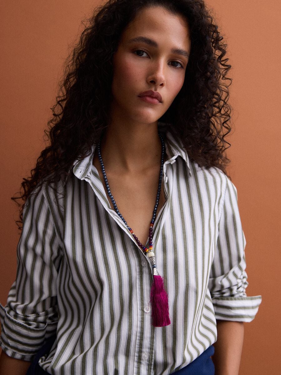 White poplin shirt with green stripes, regular fit_0