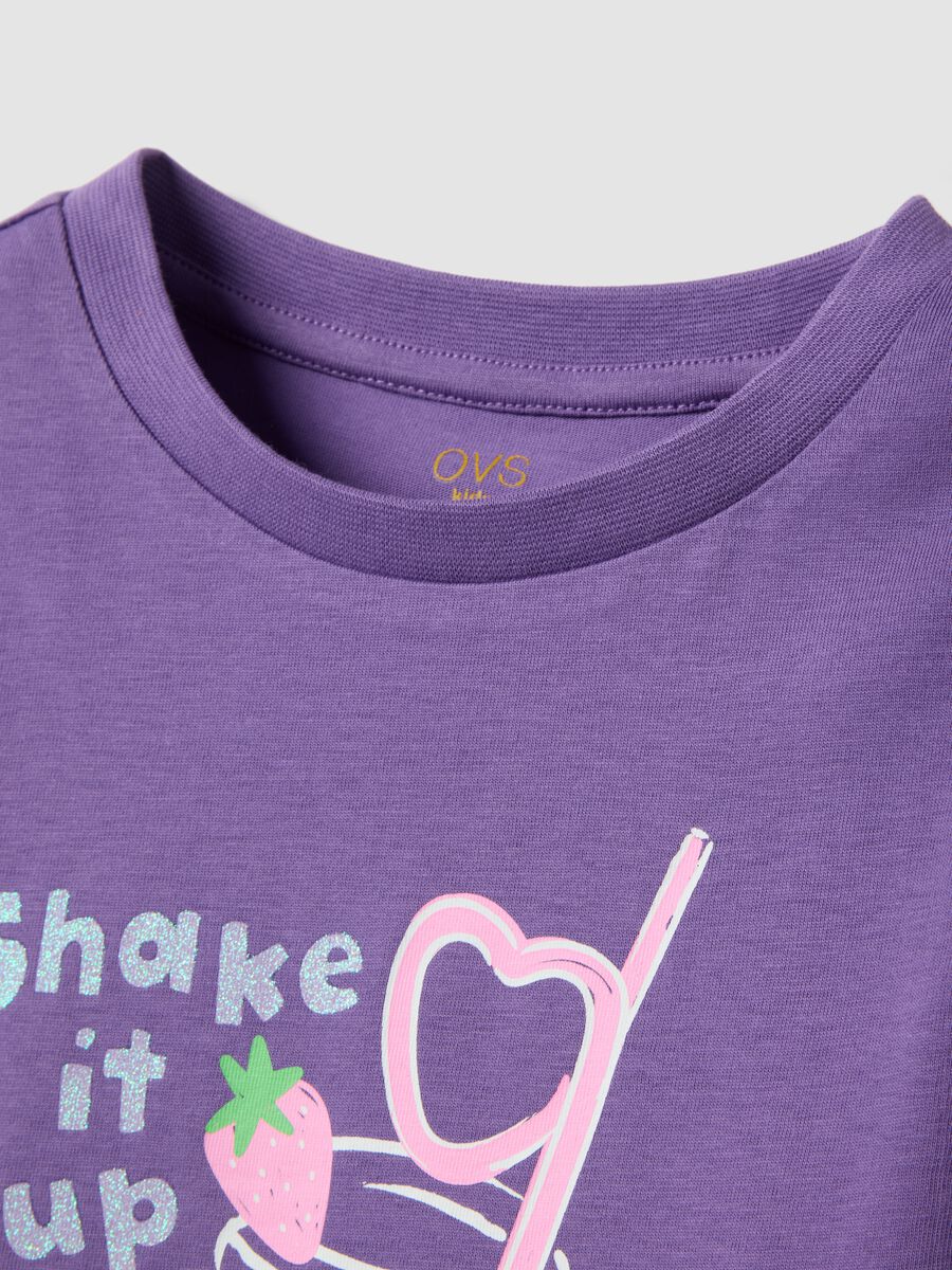 Girls' regular fit purple pure cotton t-shirt with print_2