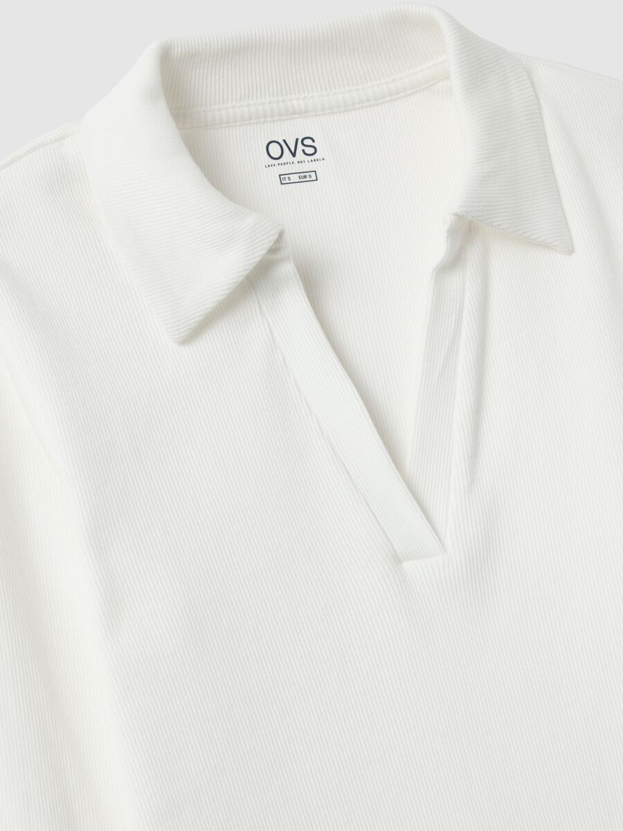 White long sleeve polo with V-neck in pure cotton regular fit_5