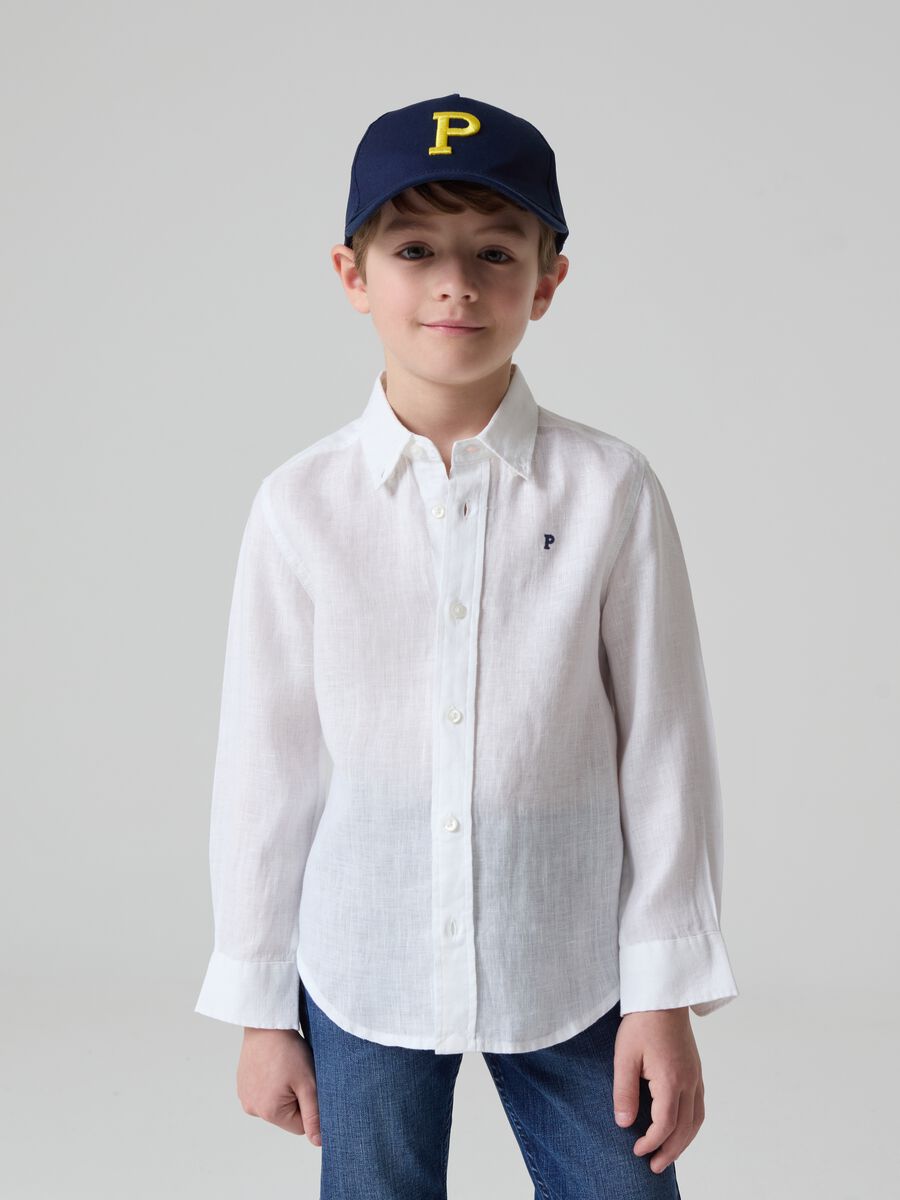 Linen shirt with logo embroidery_0
